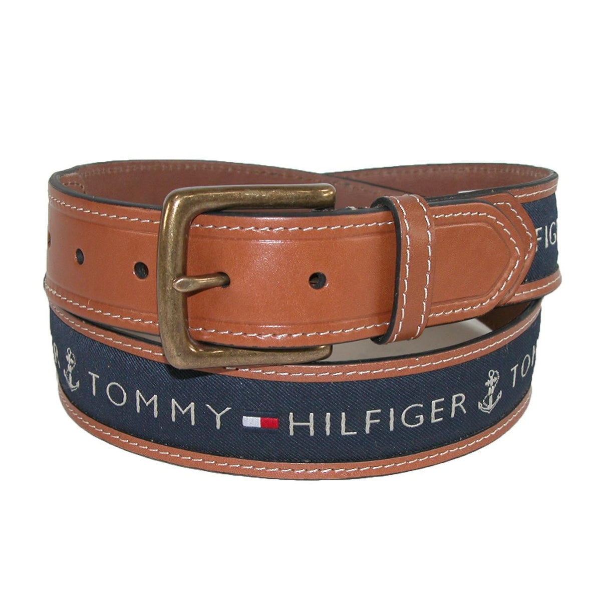 Tommy Hilfiger Men's Leather Casual Belt with Fabric Inlay