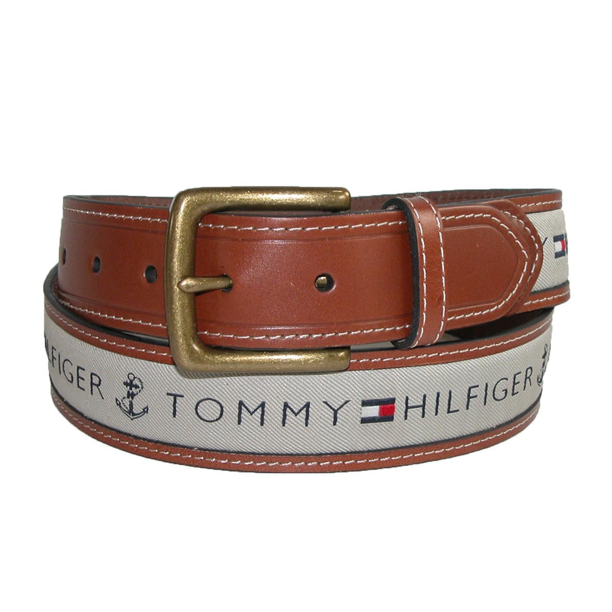 Tommy Hilfiger Men's Leather Casual Belt with Fabric Inlay - Men's Leather Casual Belt with Fabric Inlay