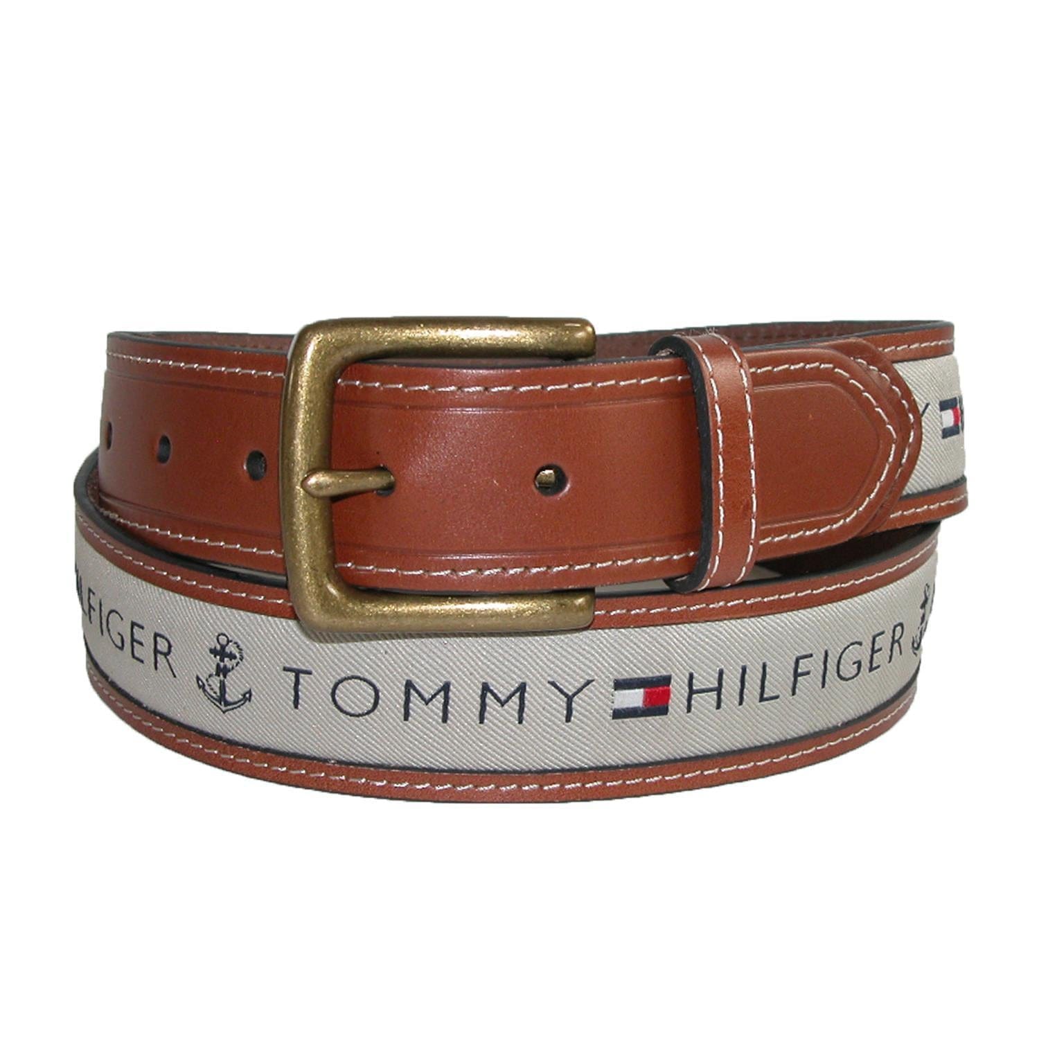 Men's Leather Casual Belt with Fabric Inlay by Tommy Hilfiger | Casual ...