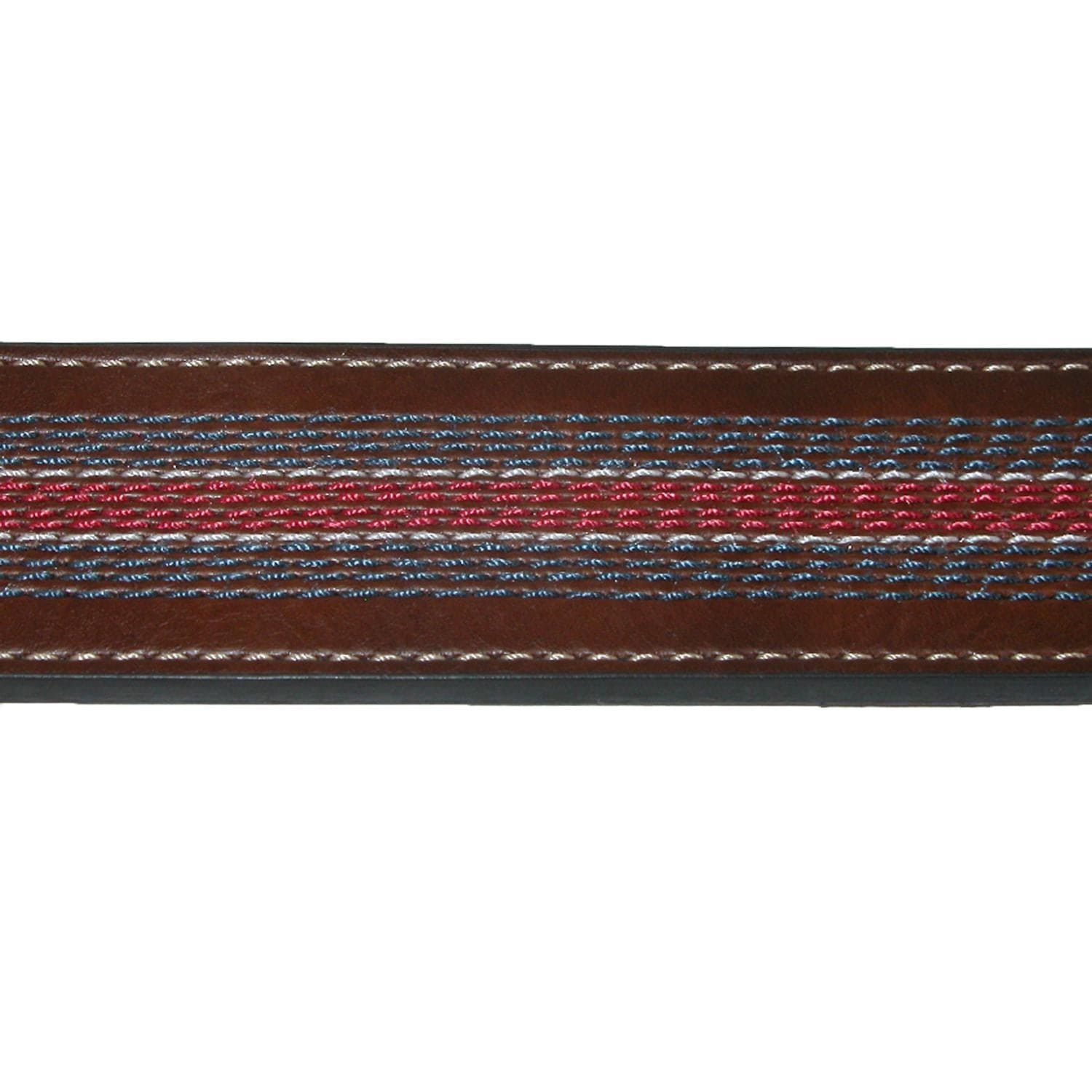 Tommy Hilfiger Men's Leather Contrast Stitch Stripe Inlay Belt - Tan