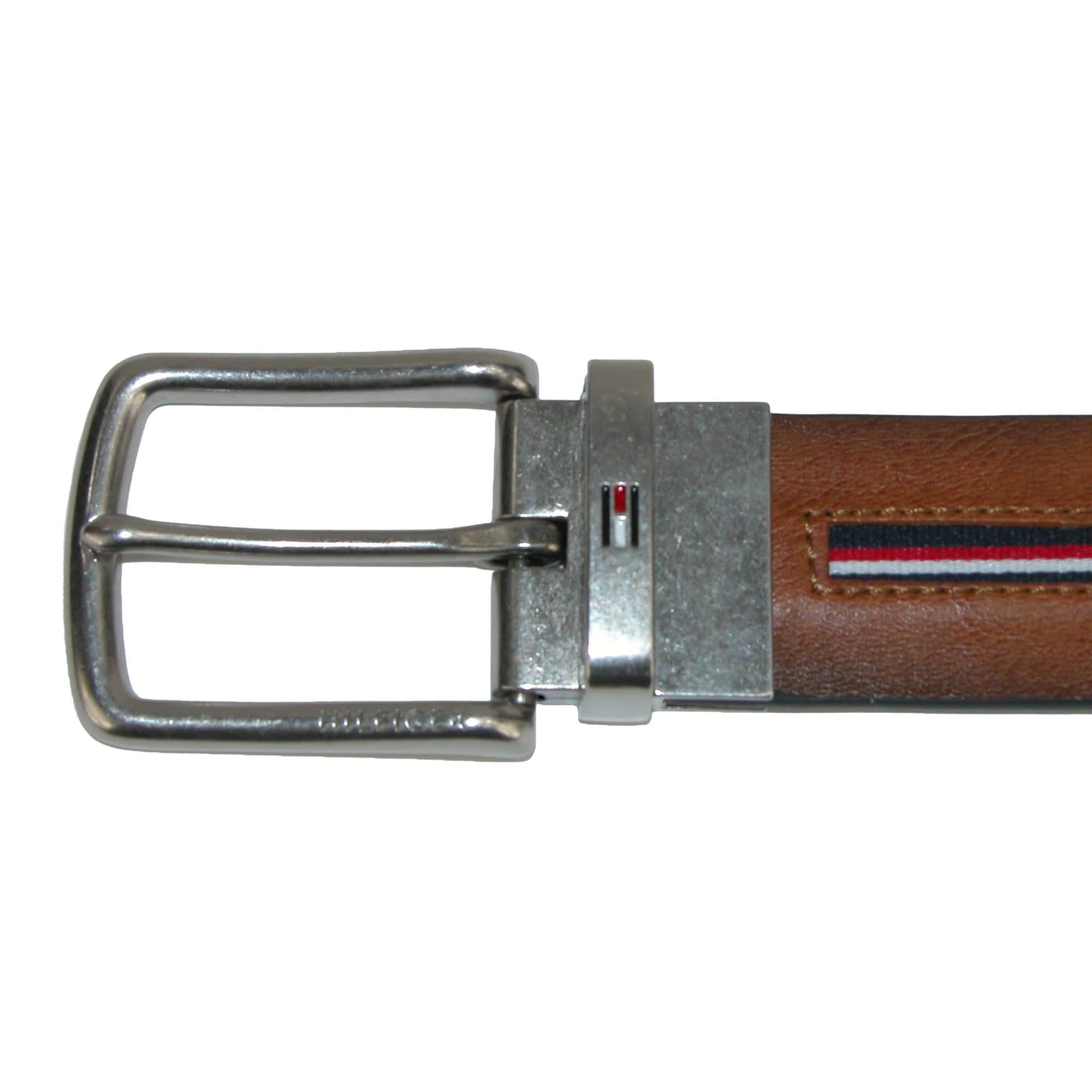 Tommy Hilfiger Men's Reversible Jean Belt with Ribbon Inlay - Tan / Black