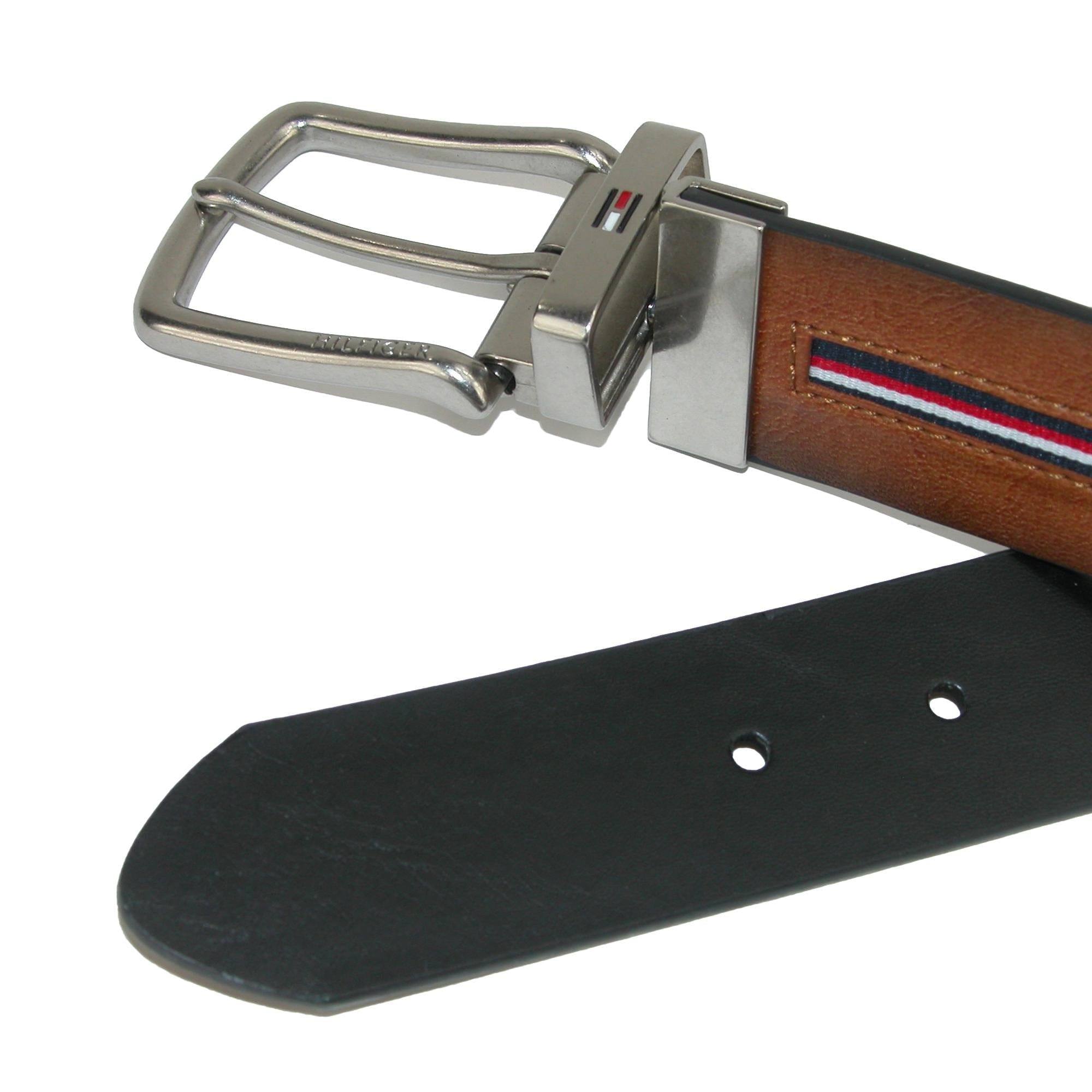 Tommy Hilfiger Men's Reversible Jean Belt with Ribbon Inlay - Tan / Black