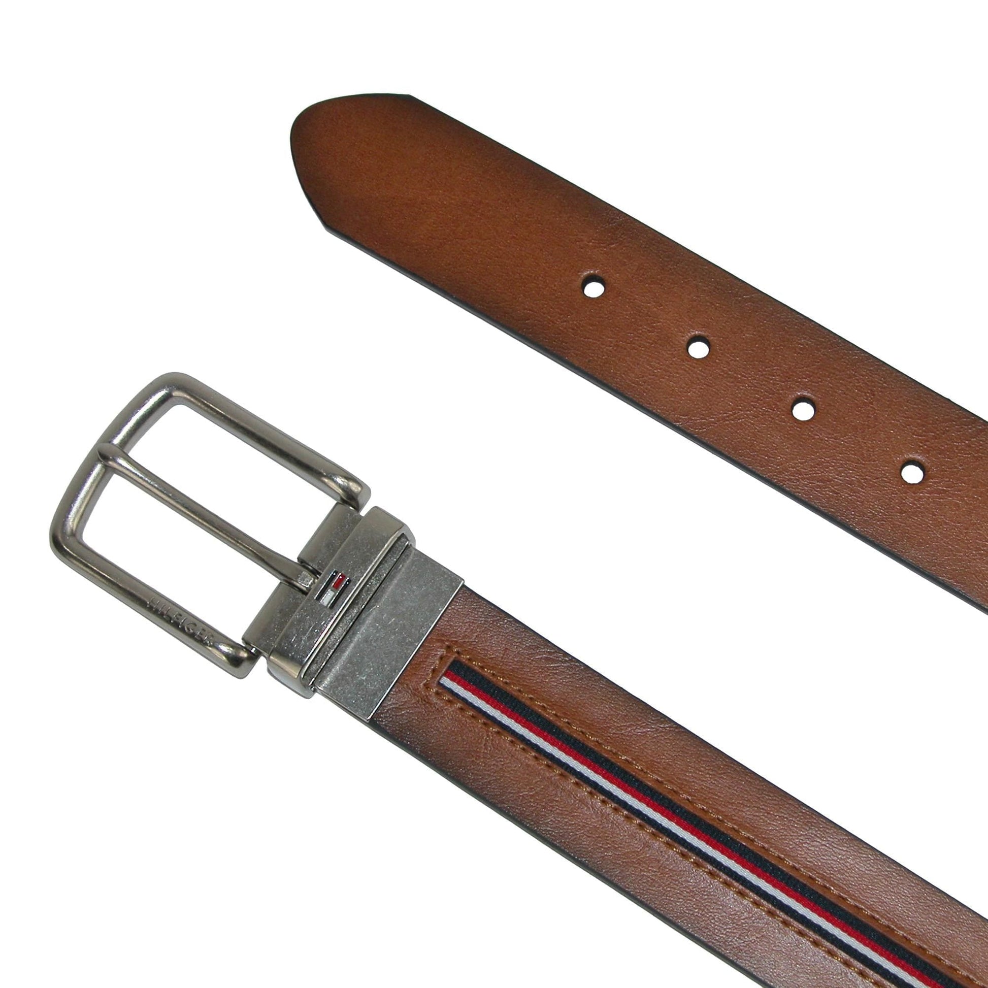 Tommy Hilfiger Men's Reversible Jean Belt with Ribbon Inlay - Tan / Black