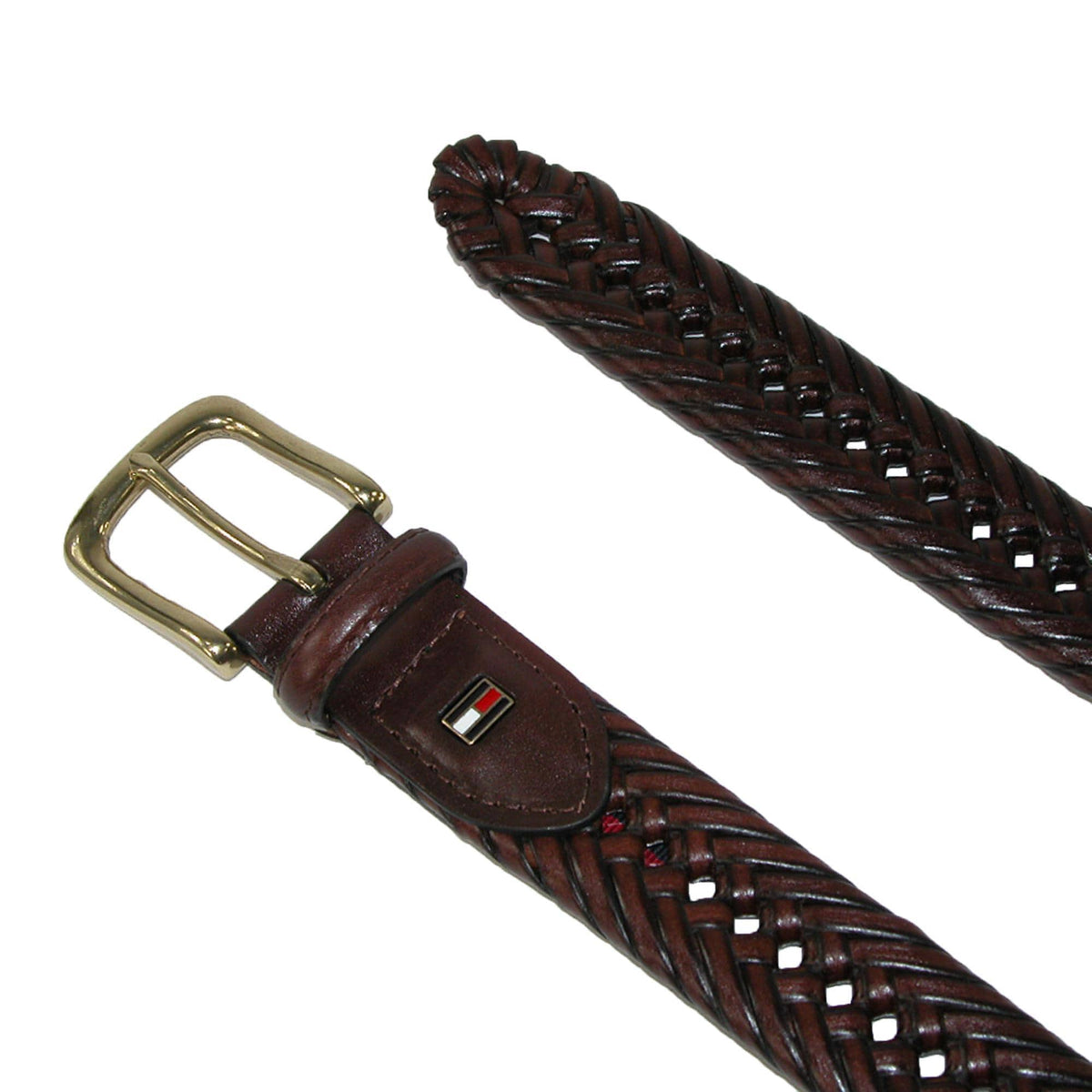 Tommy Hilfiger Men's Burnished Handlaced 1 1/4 Inch Belt - Tan