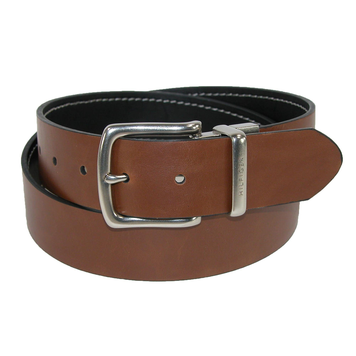 Tommy Hilfiger Men's Reversible Belt with Contrast Stitch - Black to Brown