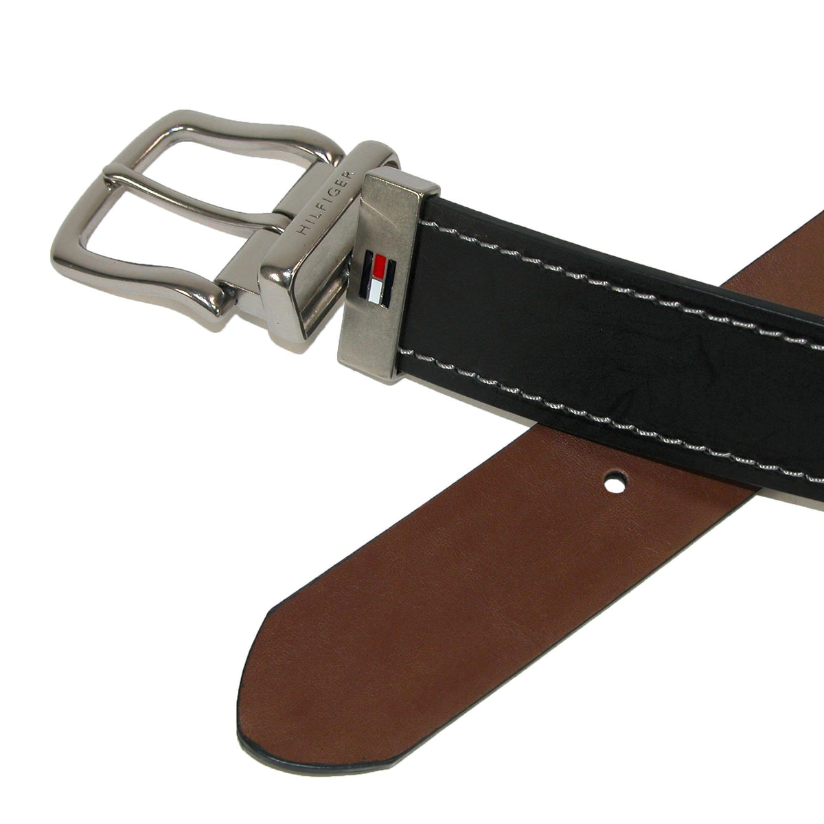 Tommy Hilfiger Men's Reversible Belt with Contrast Stitch - Black to Brown