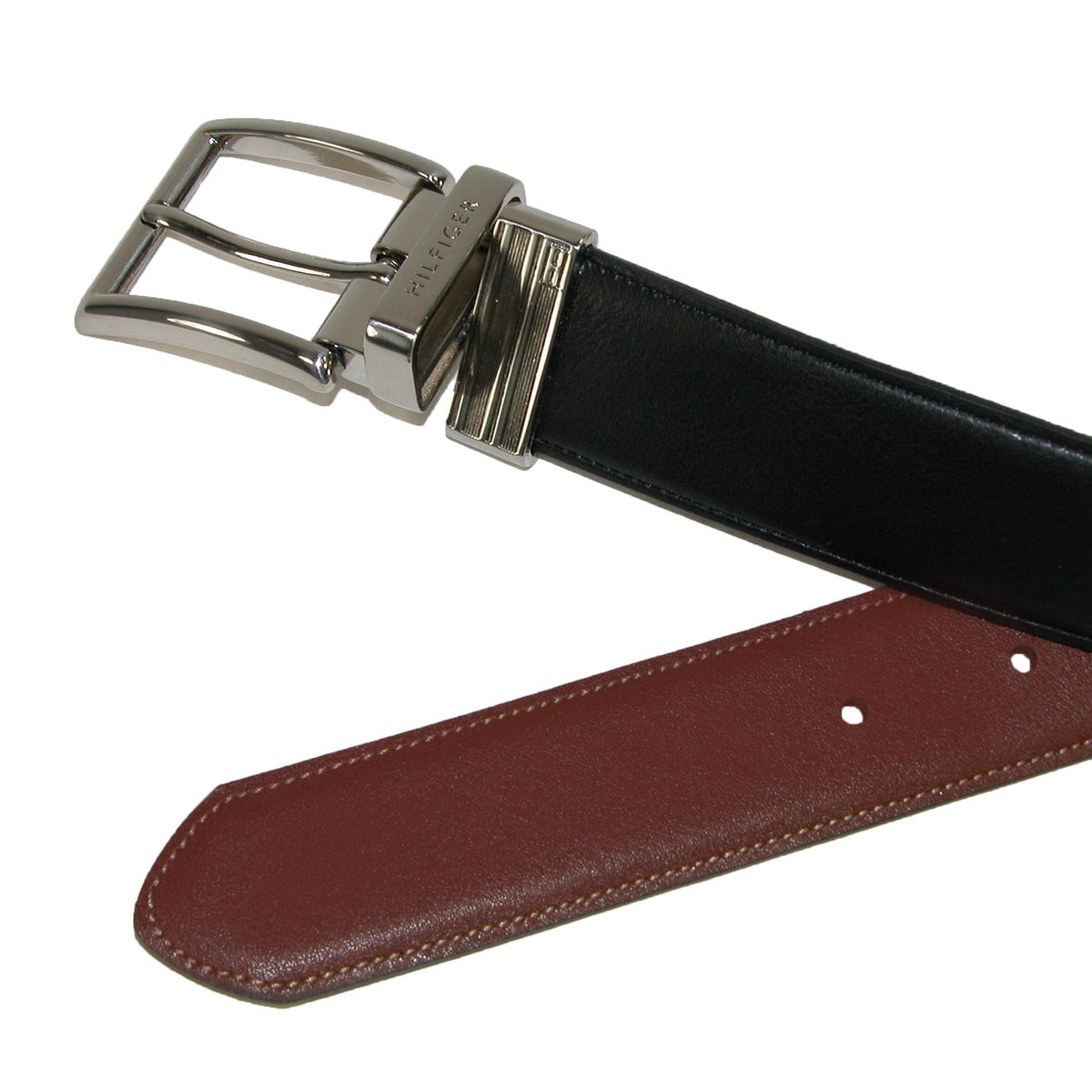 Tommy Hilfiger Men's Feather Edge Reversible 32mm Belt - Black to Tan