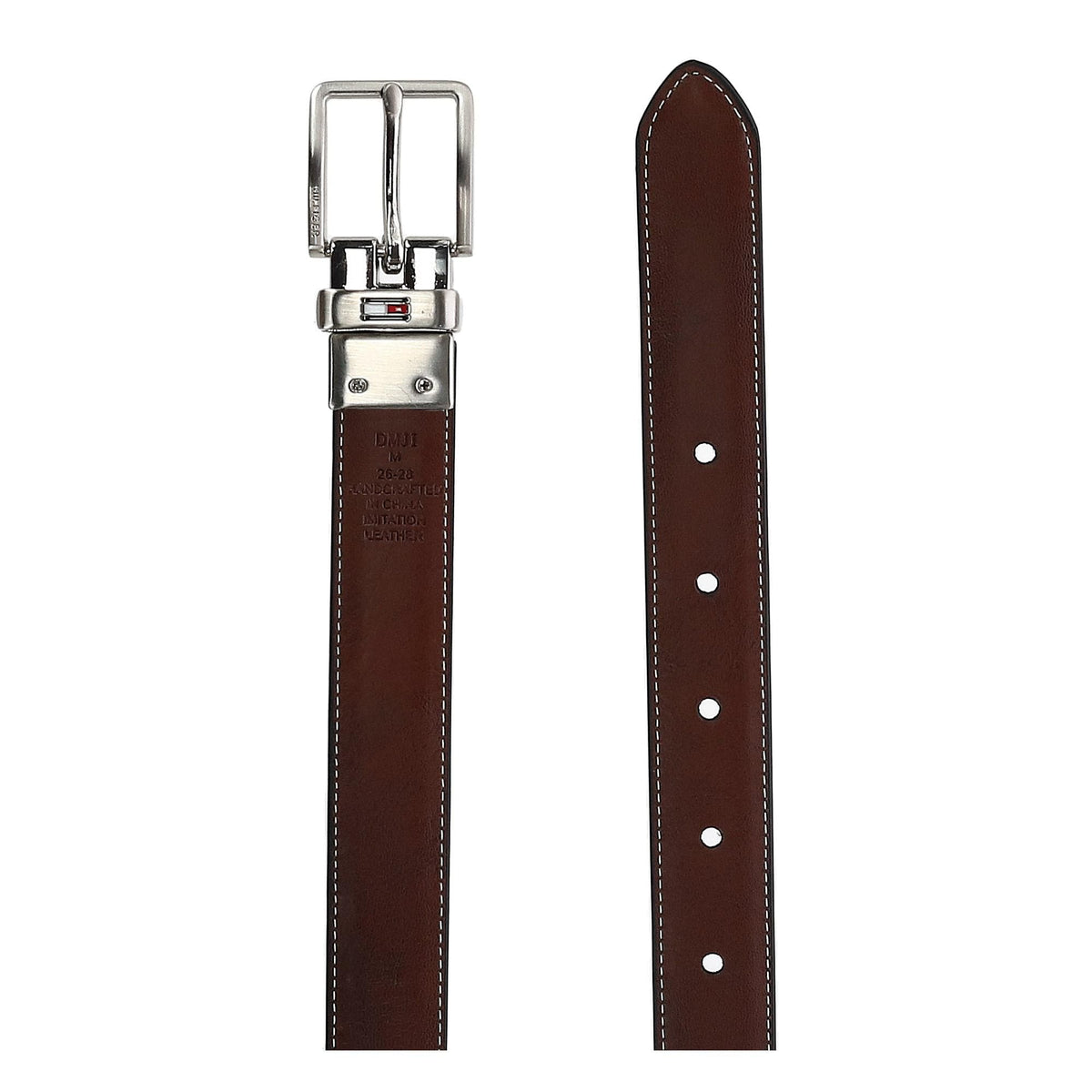 Tommy Hilfiger Boy's Stitched Feather Edge Reversible Dress Belt - Black to Cognac
