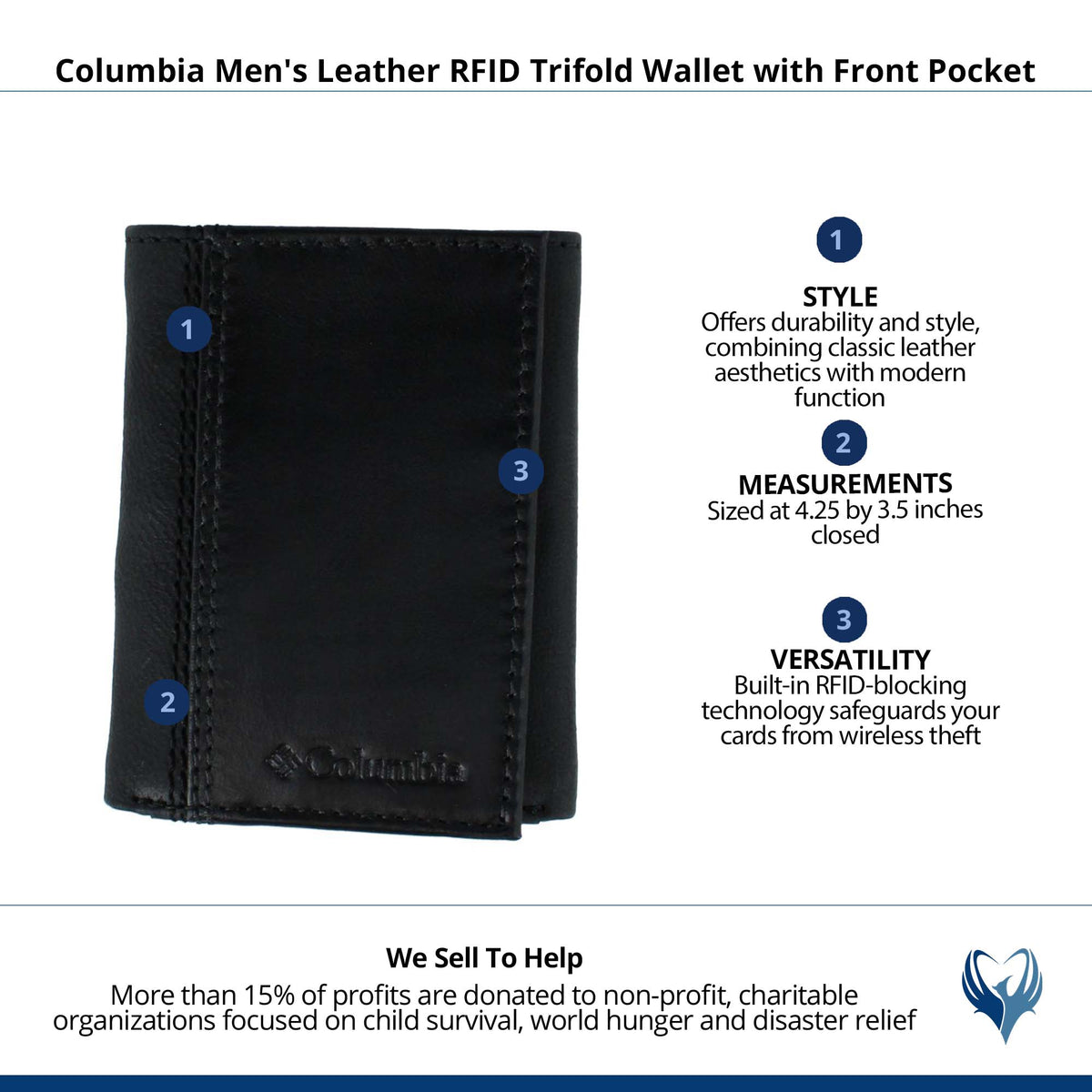 Columbia Men's Leather RFID Trifold Wallet with Front Pocket - Black