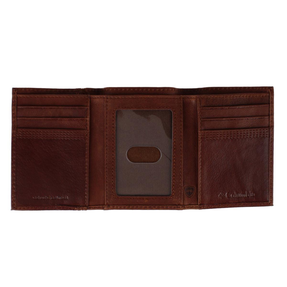 Columbia Men's Leather RFID Trifold Wallet with Front Pocket - Tan