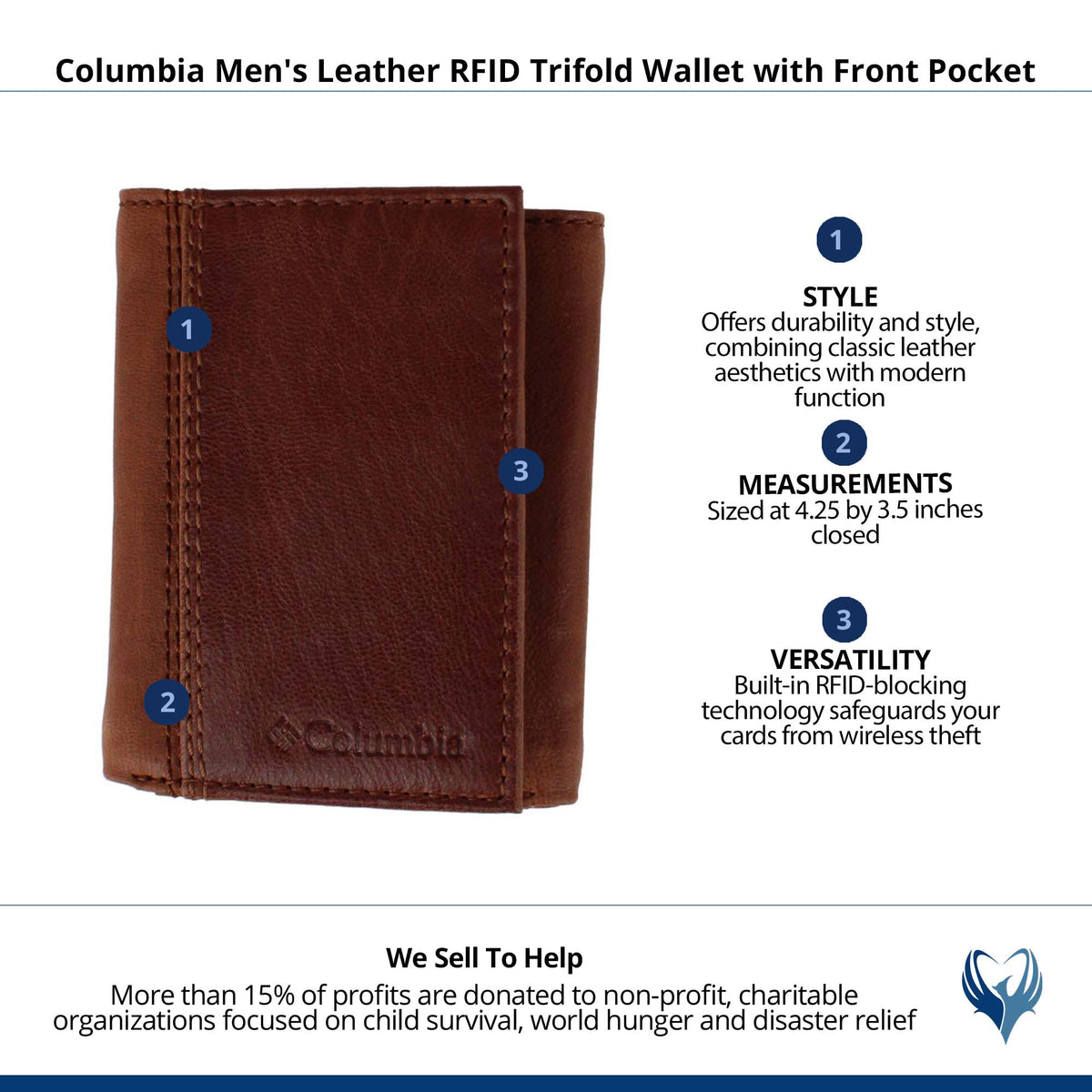 Columbia Men's Leather RFID Trifold Wallet with Front Pocket - Tan