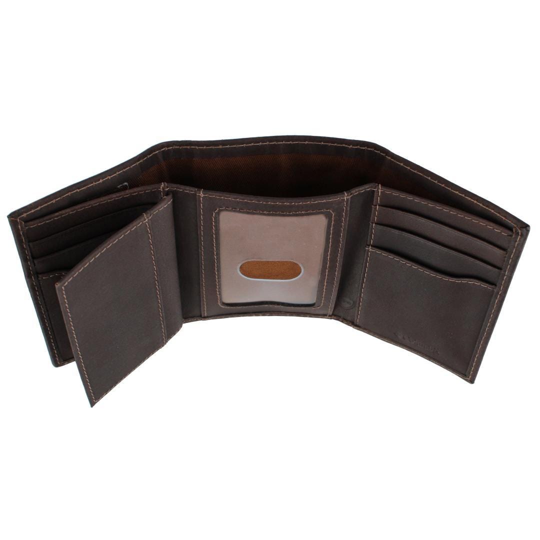 Columbia Men's Leather RFID Extra Capacity Trifold Wallet with Logo Inlay - Brown