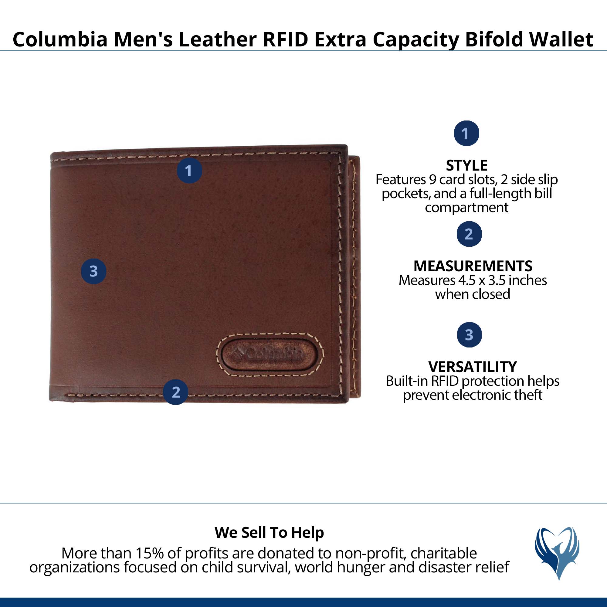 Columbia Men's Leather RFID Extra Capacity Bifold Wallet - Tan