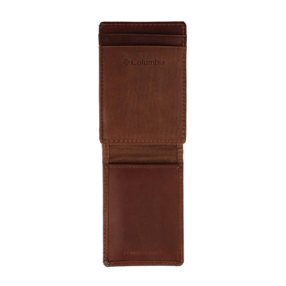Columbia Men's Leather RFID Front Pocket Wallet with Magnetic Money Clip - Brown