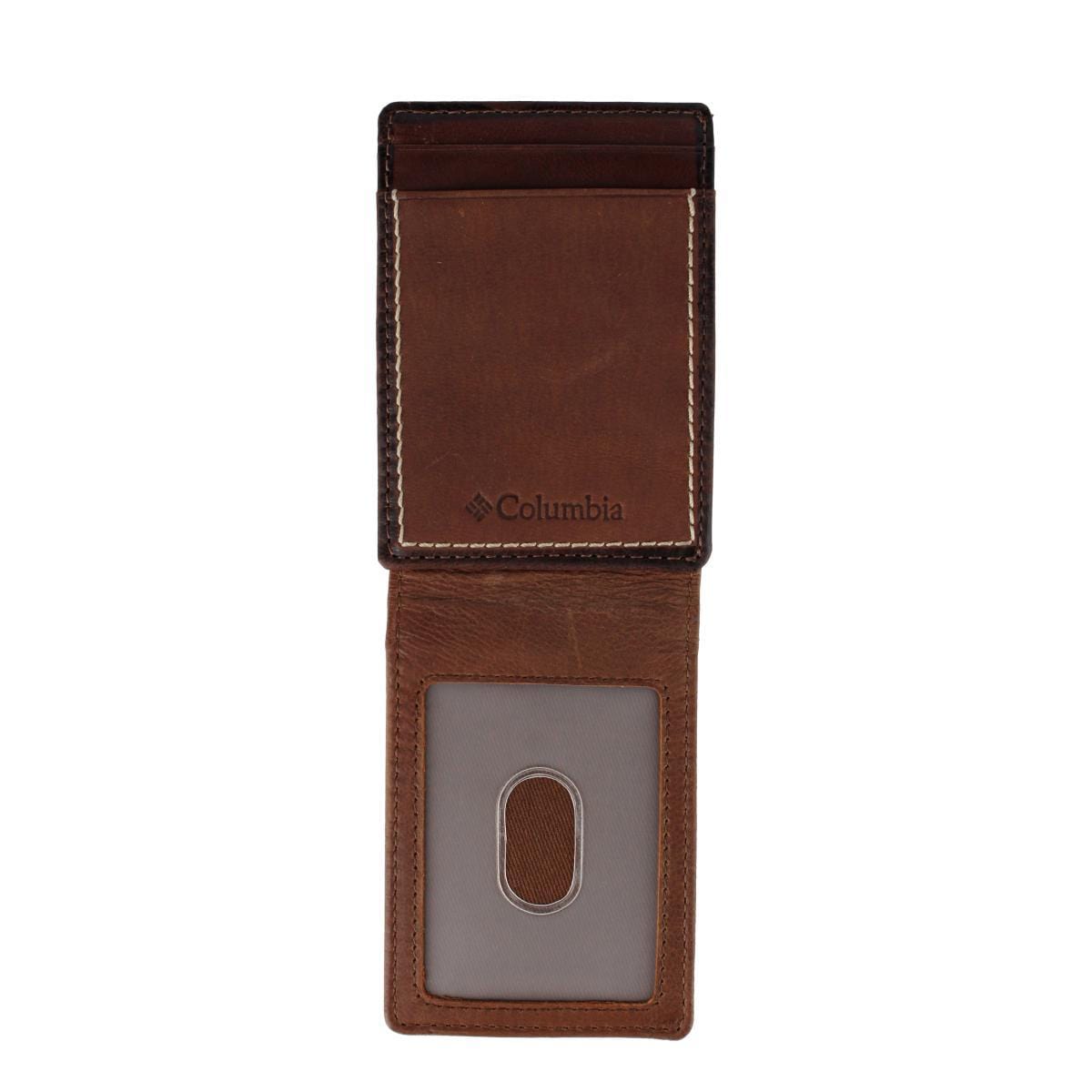 Columbia Men's Leather RFID Front Pocket Wallet with Magnetic Money Clip - Brown