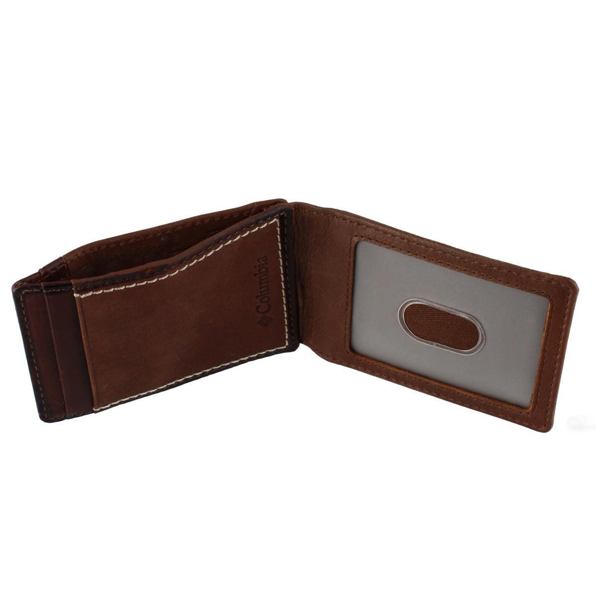 Columbia Men's Leather RFID Front Pocket Wallet with Magnetic Money Clip - Brown