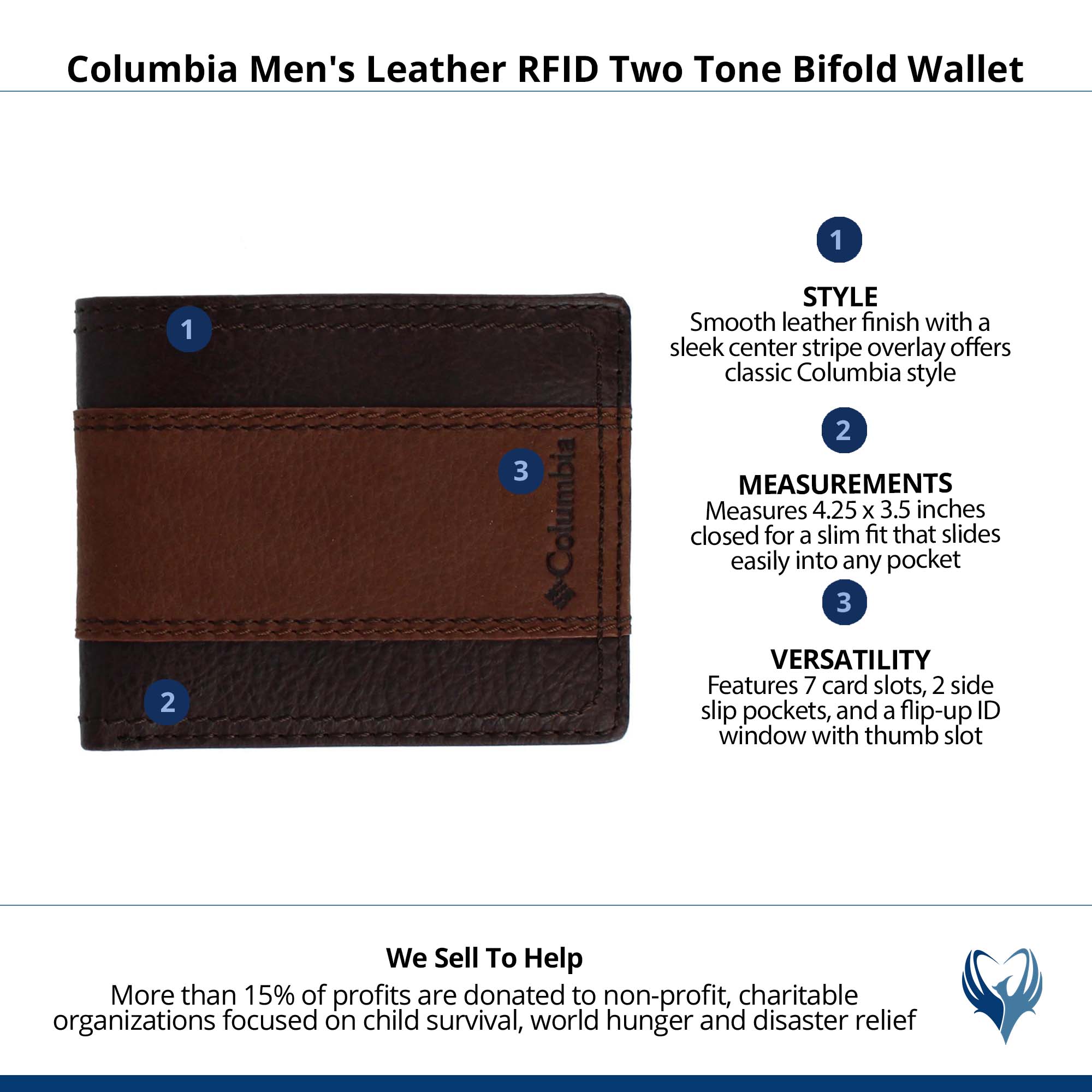 Columbia Men's Leather RFID Two Tone Bifold Wallet - Brown