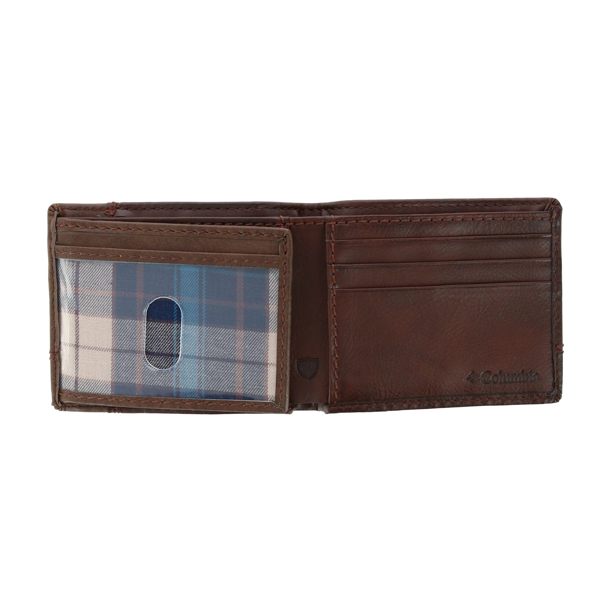 Columbia Men's Leather RFID Slim Bifold Wallet with Exterior Pocket - Brown