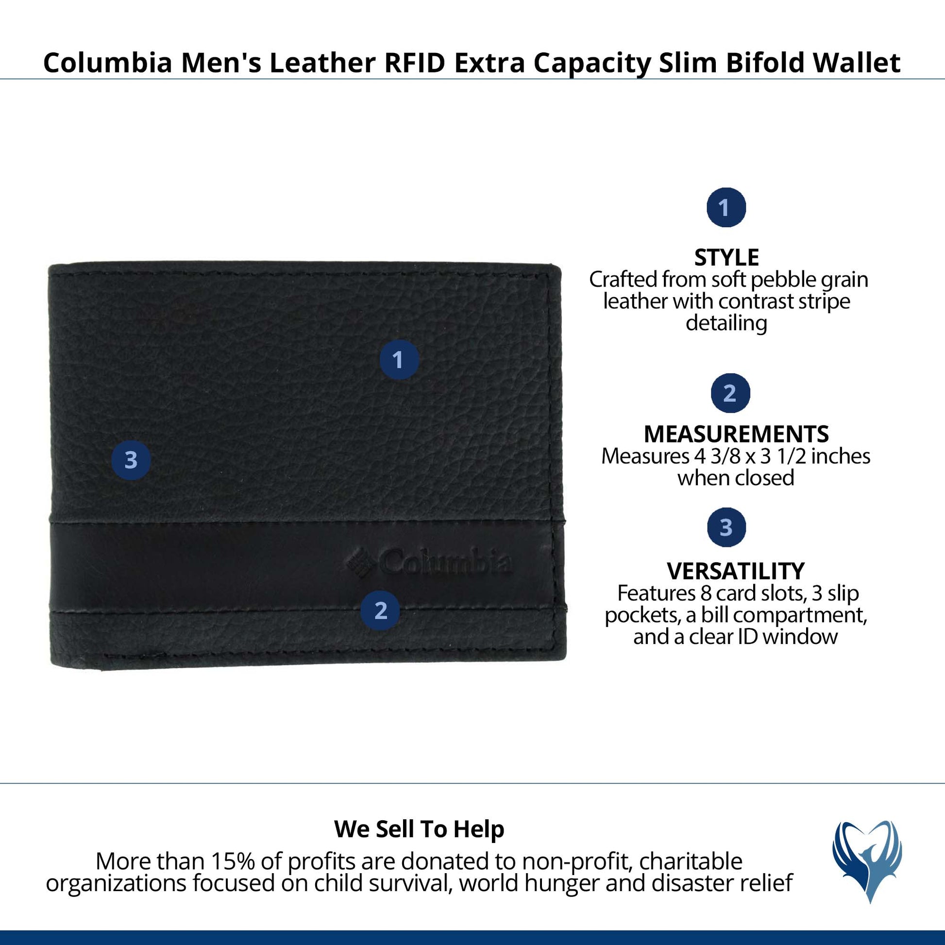 Columbia Men's Leather RFID Extra Capacity Slim Bifold Wallet - Black