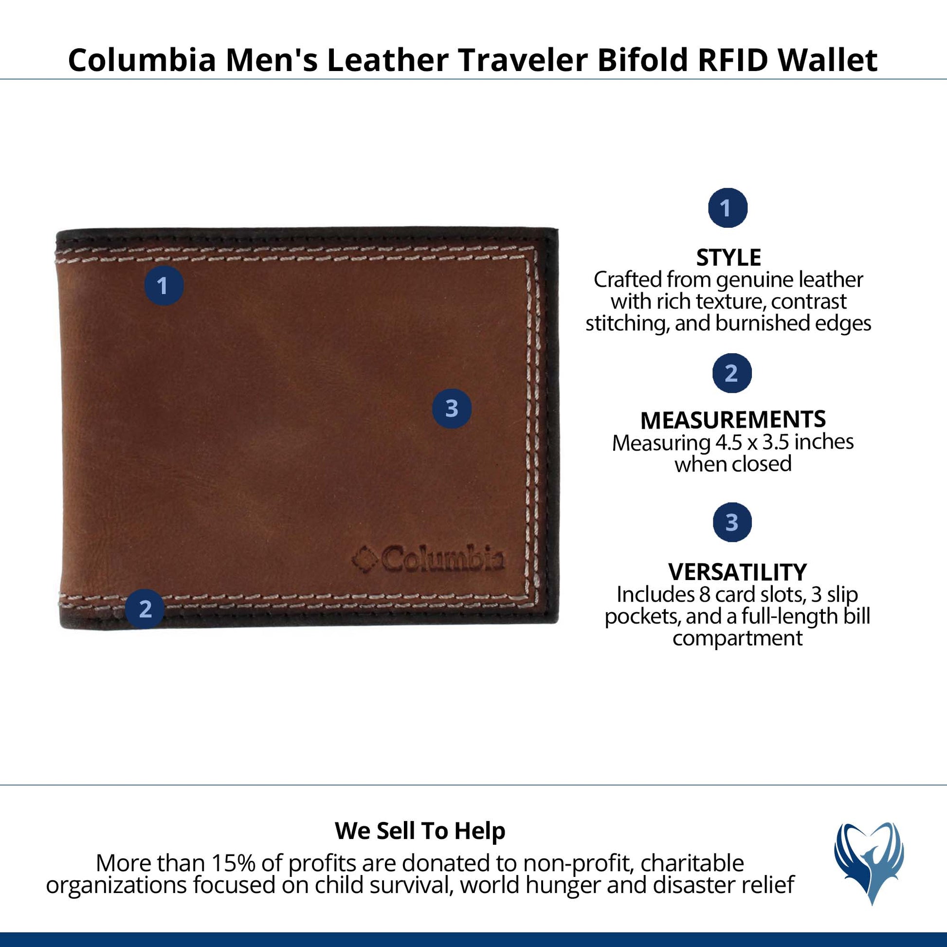 Columbia Men's Leather Traveler Bifold RFID Wallet - Brown