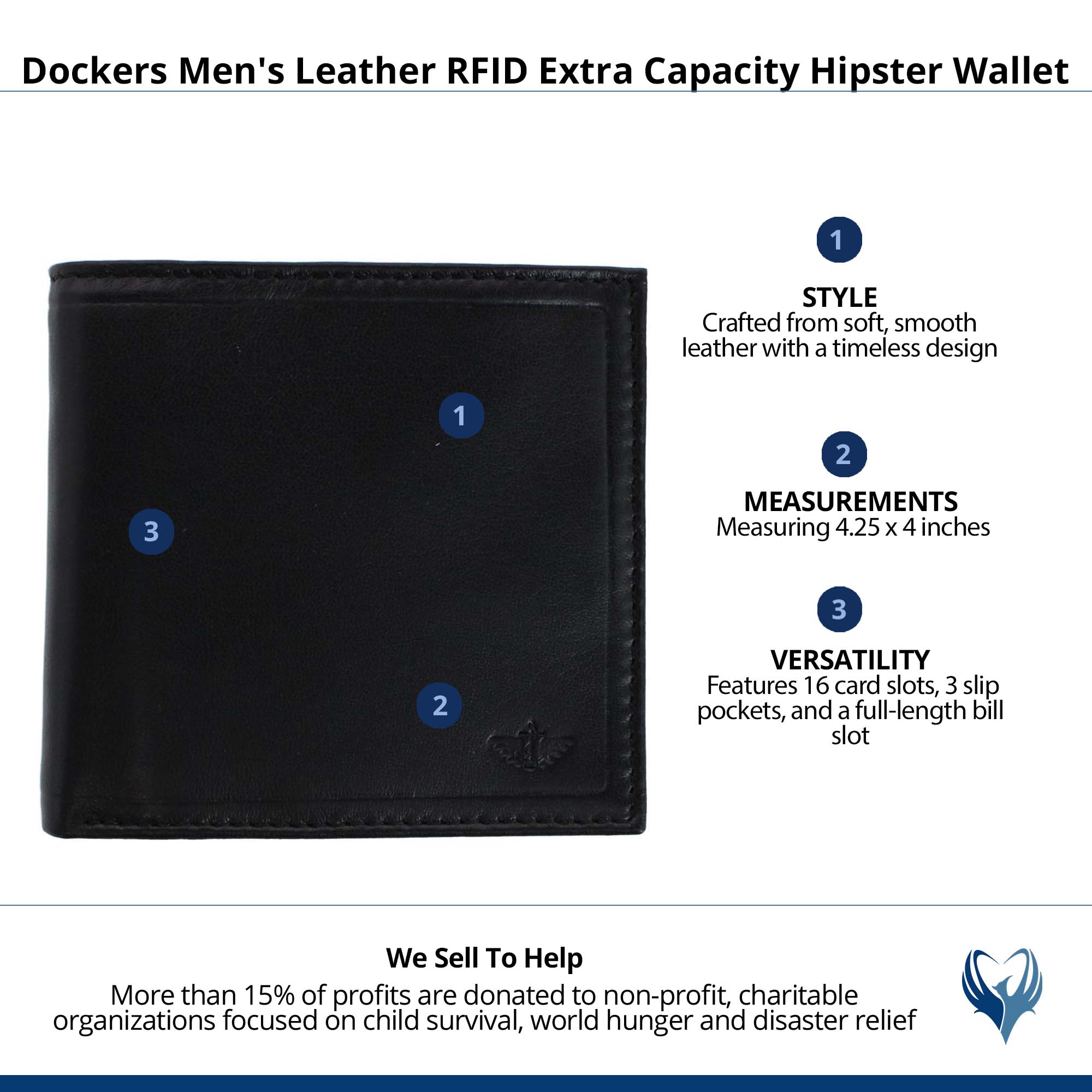 Dockers Men's Leather RFID Extra Capacity Hipster Wallet - Black