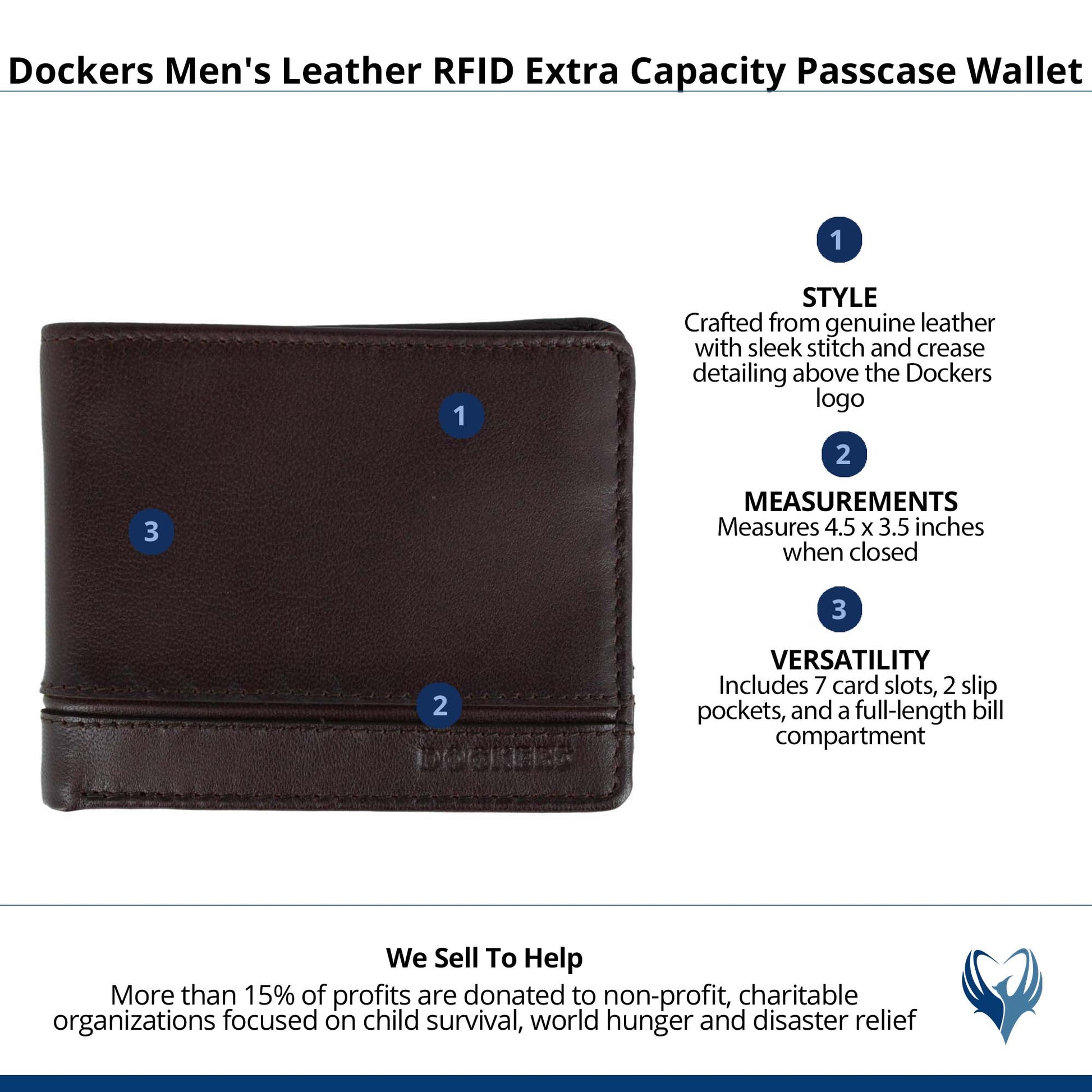Dockers Men's Leather RFID Extra Capacity Passcase Wallet - Cordovan