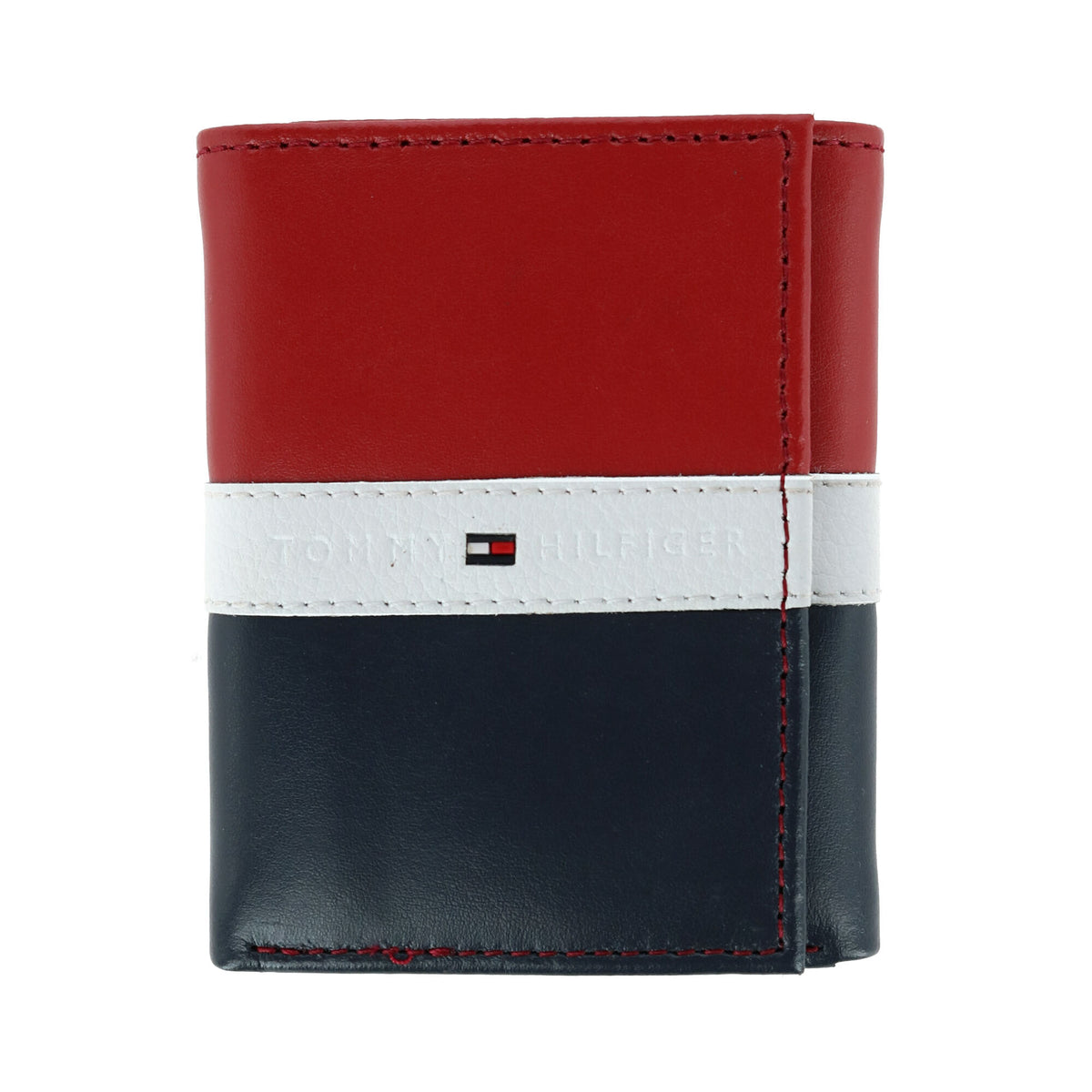 Tommy Hilfiger Men's Leather Americana RFID Extra Capacity Trifold Wallet - Red, White, and Blue