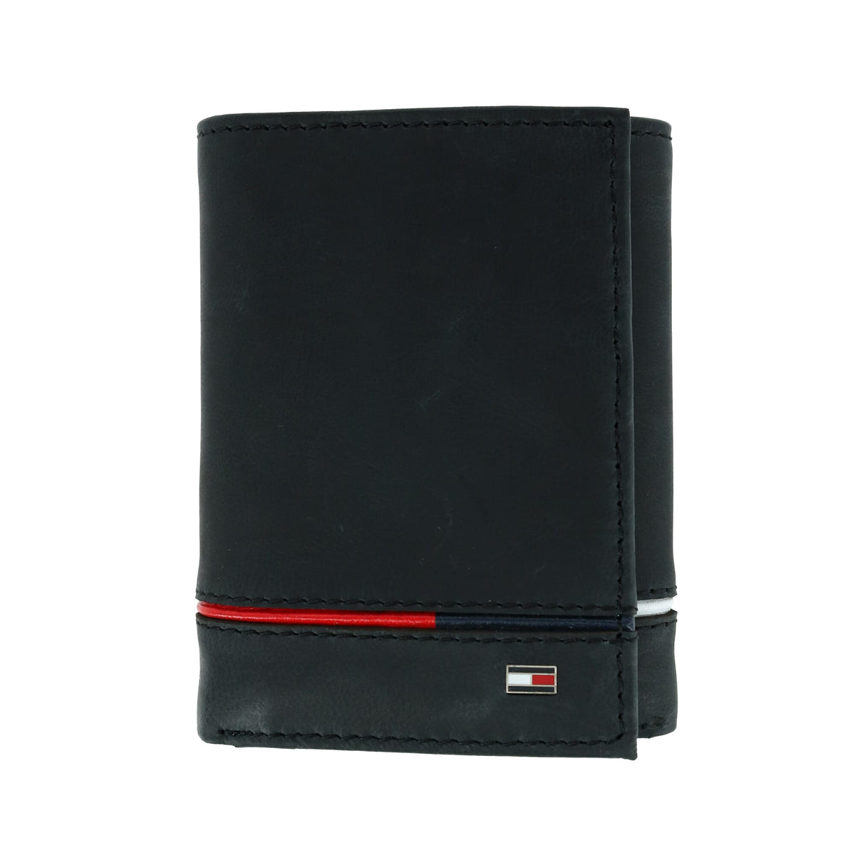 Tommy Hilfiger Men's Leather Leif RFID Trifold Wallet with Double ID - Black