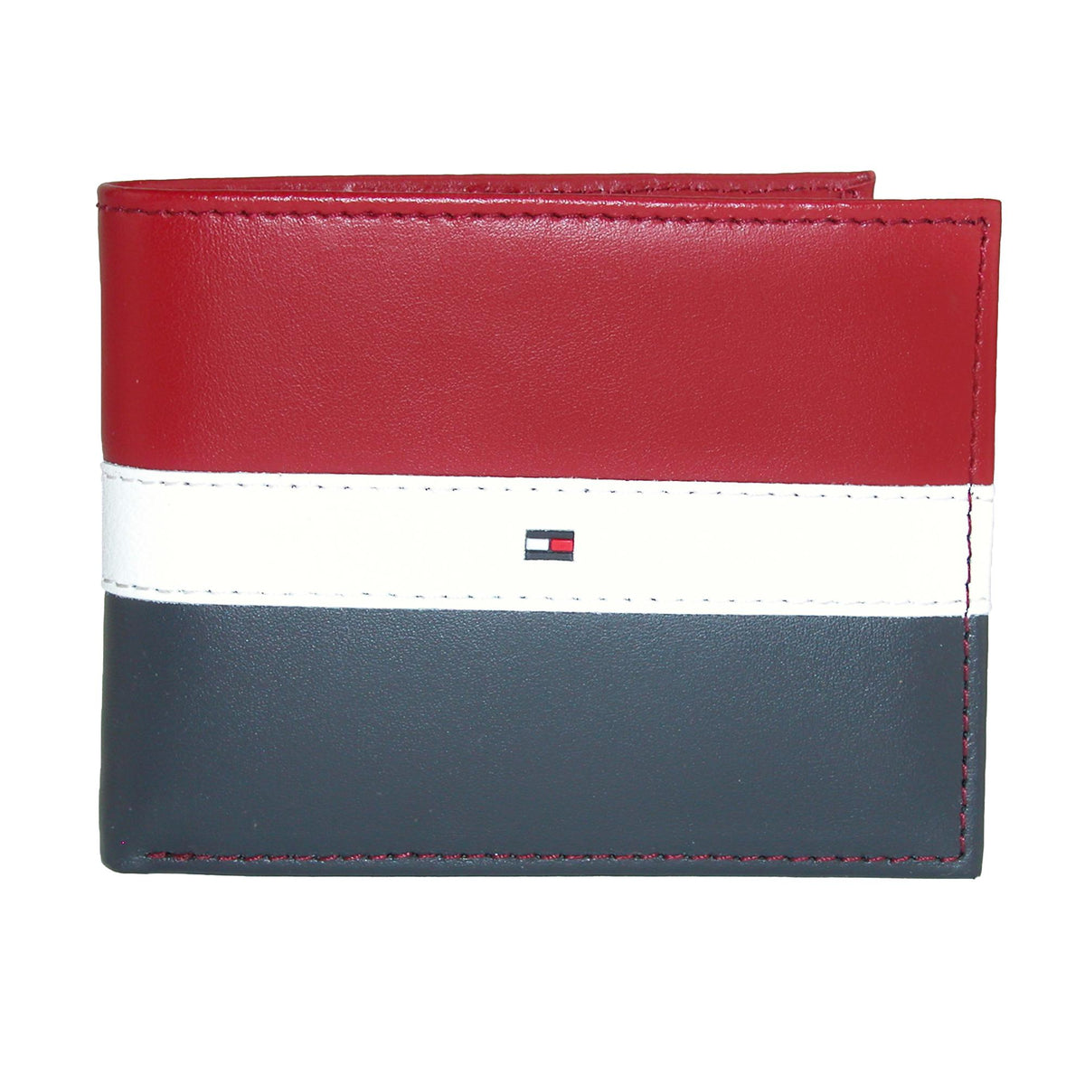 Tommy Hilfiger Men's Leather Americana Stripe Bifold Wallet - Red, White, and Blue