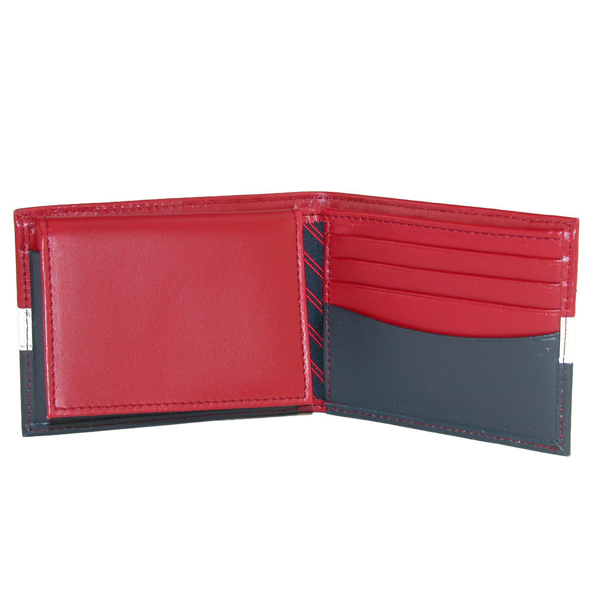 Tommy Hilfiger Men's Leather Americana Stripe Bifold Wallet - Red, White, and Blue