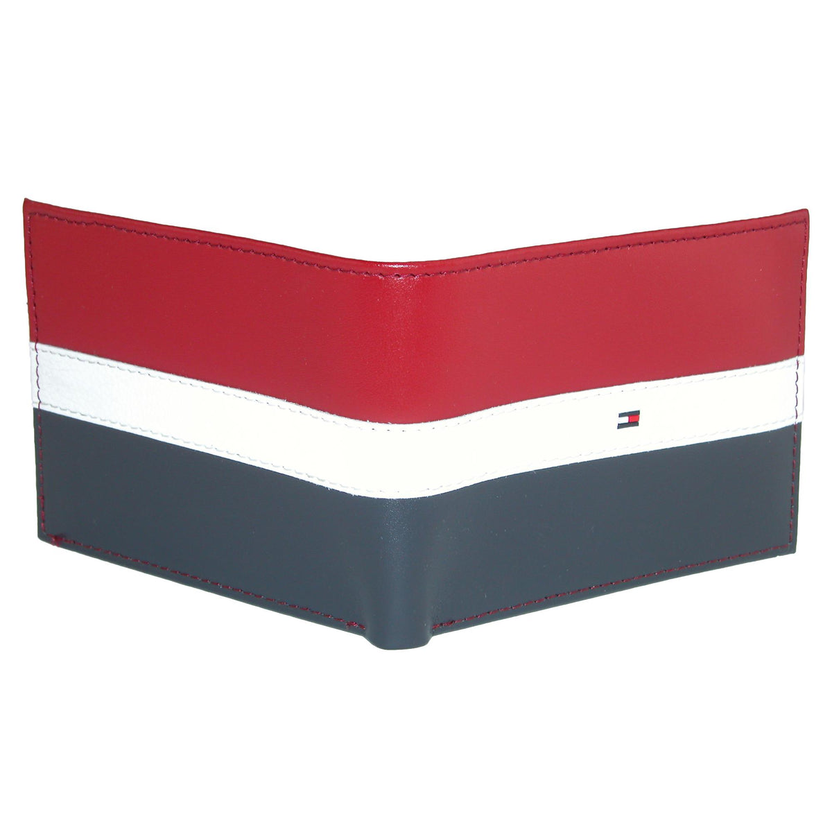 Tommy Hilfiger Men's Leather Americana Stripe Bifold Wallet - Red, White, and Blue