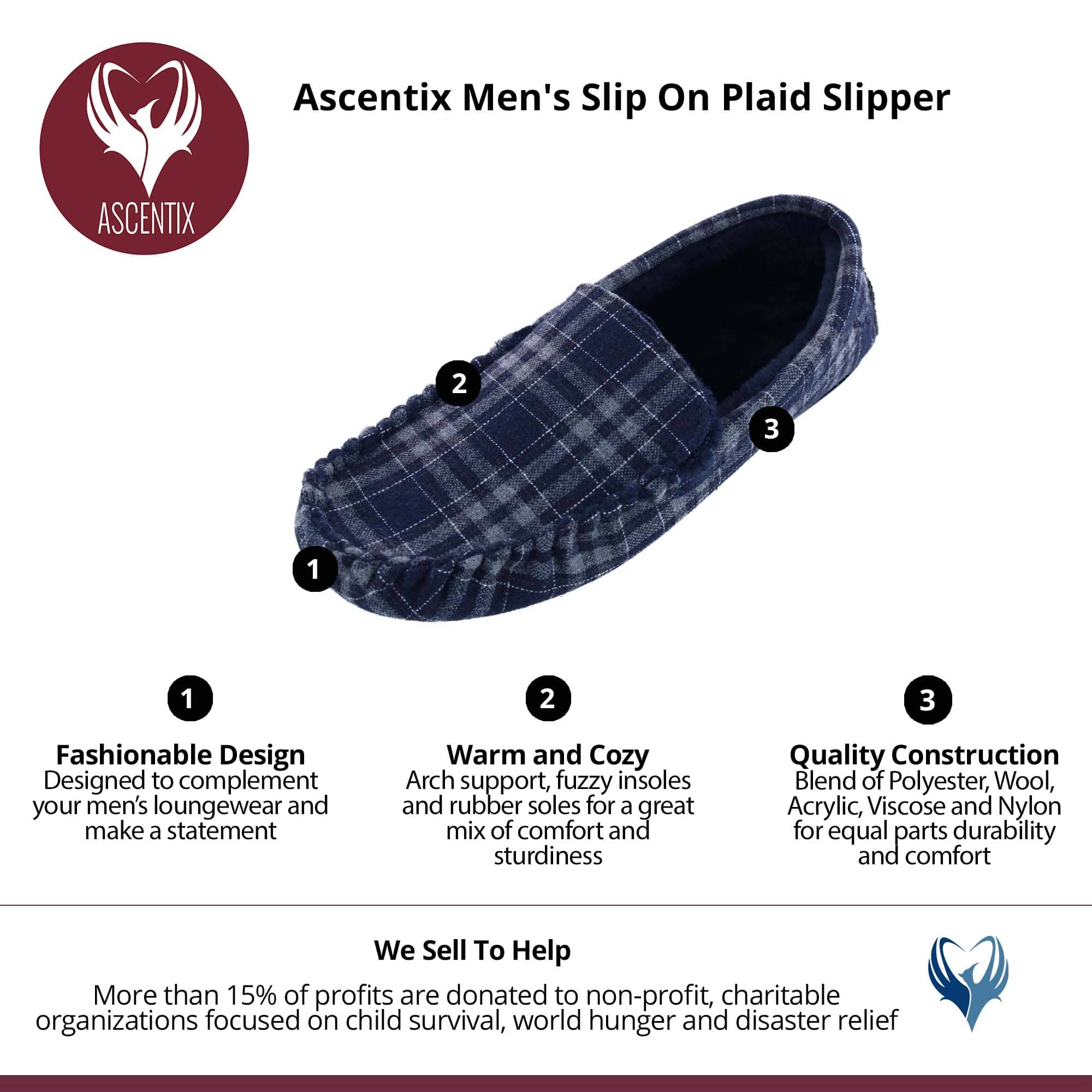 Ascentix Men's Slip On Plaid Slipper - Navy