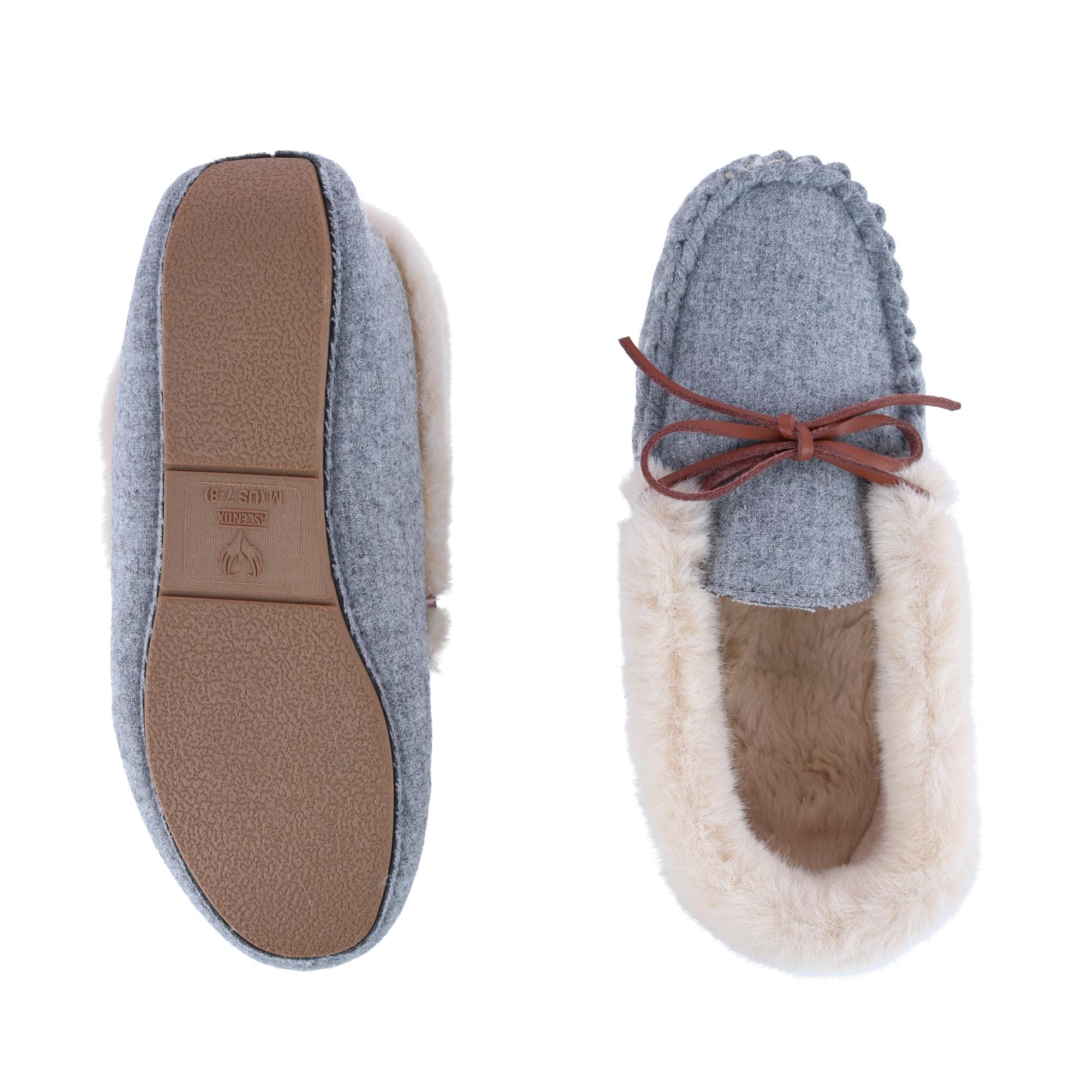 Ascentix Women's Cozy Moccasin Slippers Faux Fur Lined Gray - Grey
