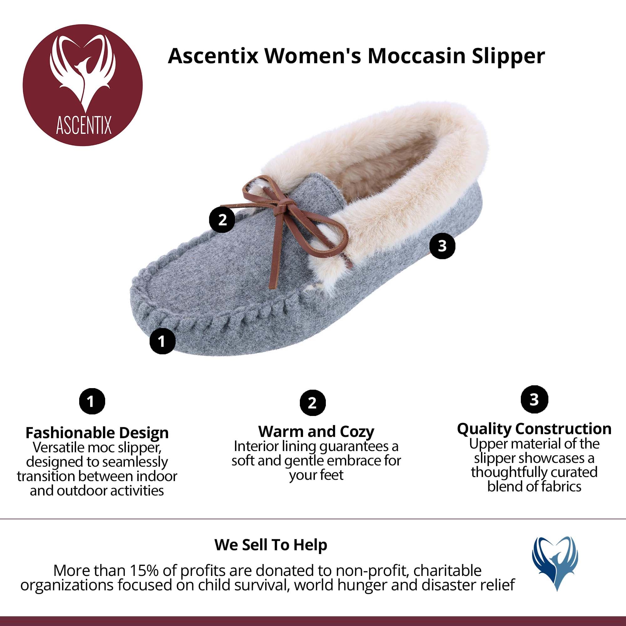 Ascentix Women's Cozy Moccasin Slippers Faux Fur Lined Gray - Grey