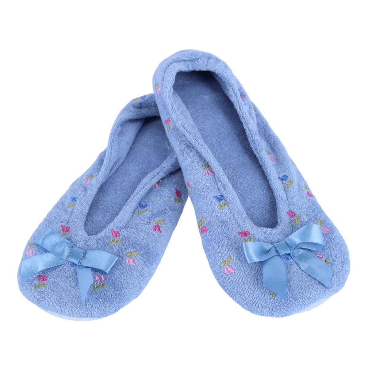 CTM® Women's Floral Embroidered Terry Ballerina Slipper House Shoe - Blue