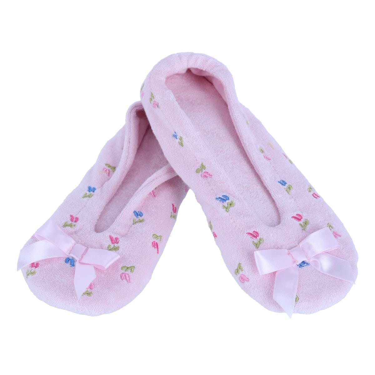 CTM® Women's Floral Embroidered Terry Ballerina Slipper House Shoe - Pink