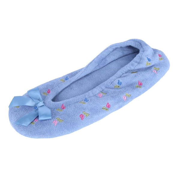 Women's Floral Embroidered Terry Ballerina Slipper House Shoe