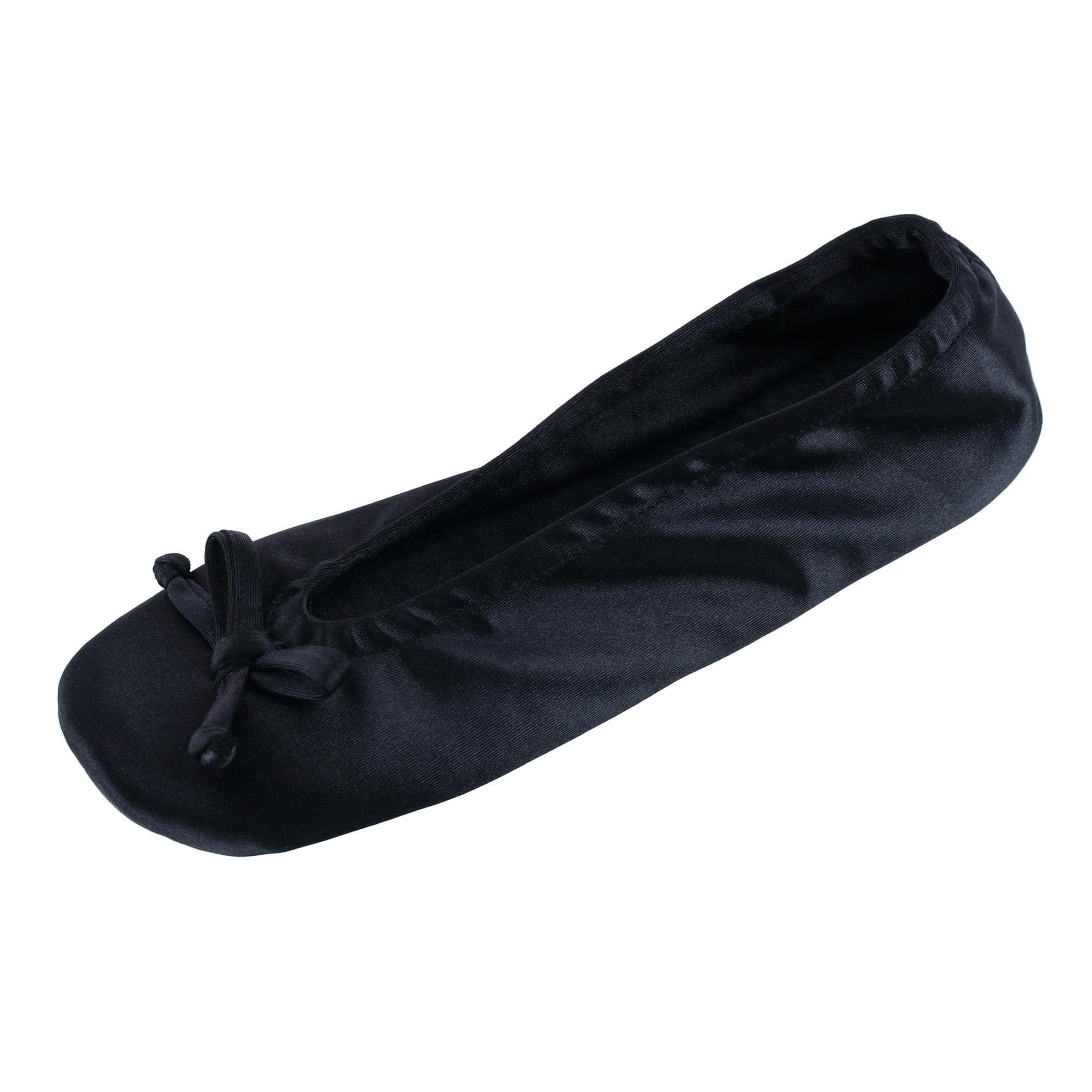 CTM® Women's Satin Ballerina Slipper House Shoe - Black