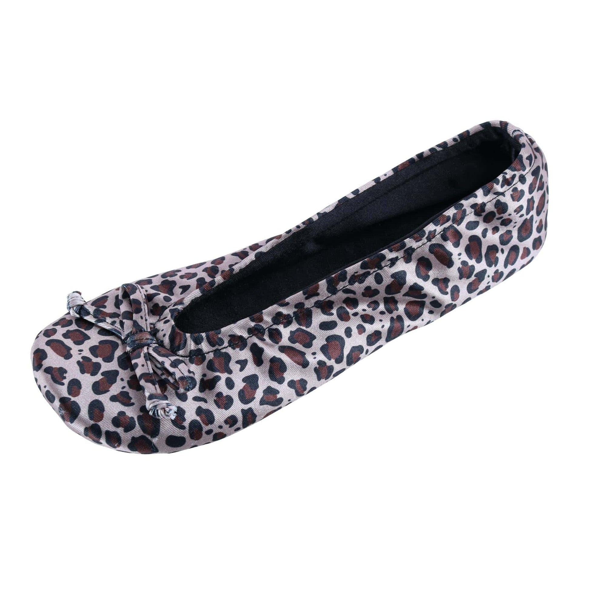 CTM® Women's Satin Ballerina Slipper House Shoe - Leopard