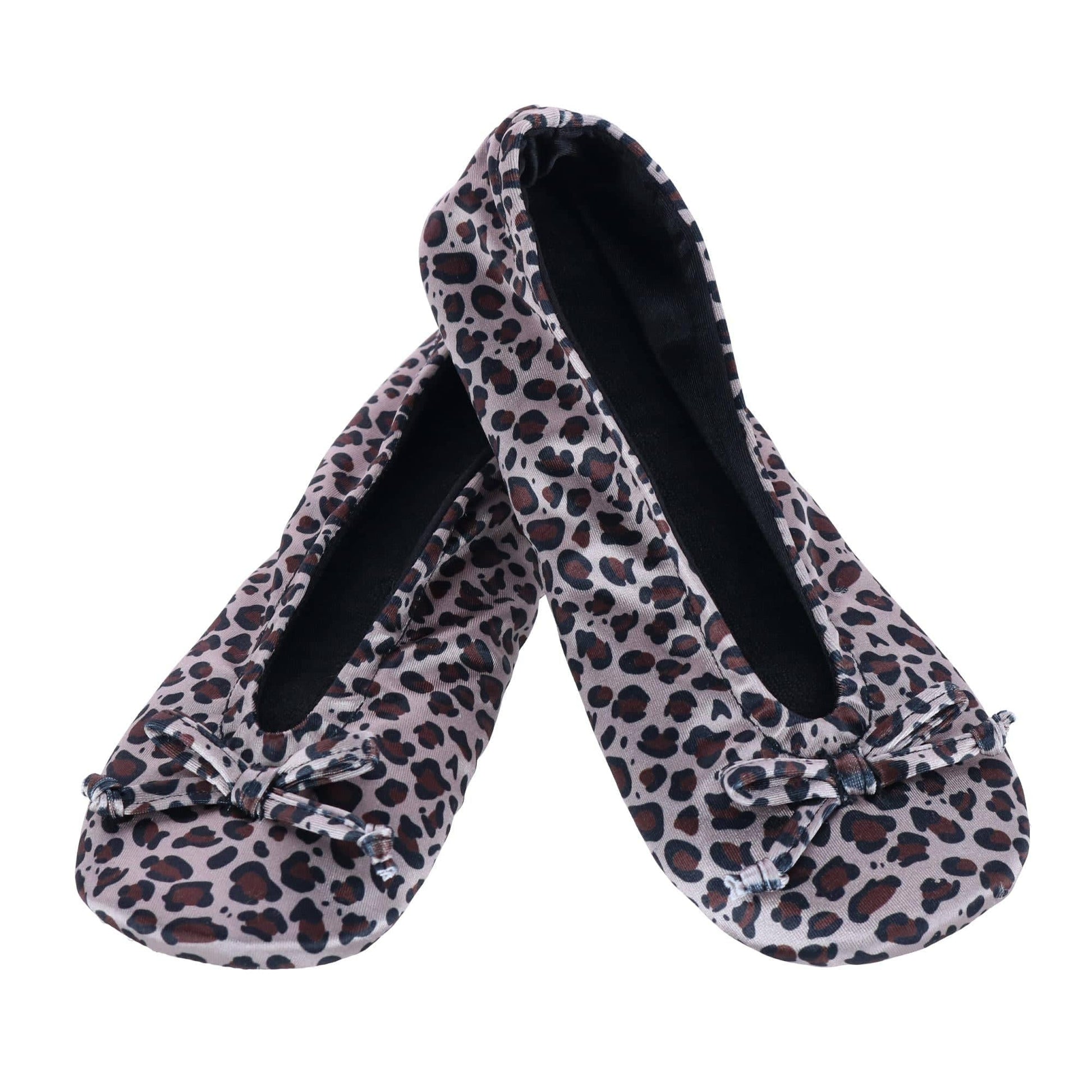 CTM® Women's Satin Ballerina Slipper House Shoe - Leopard