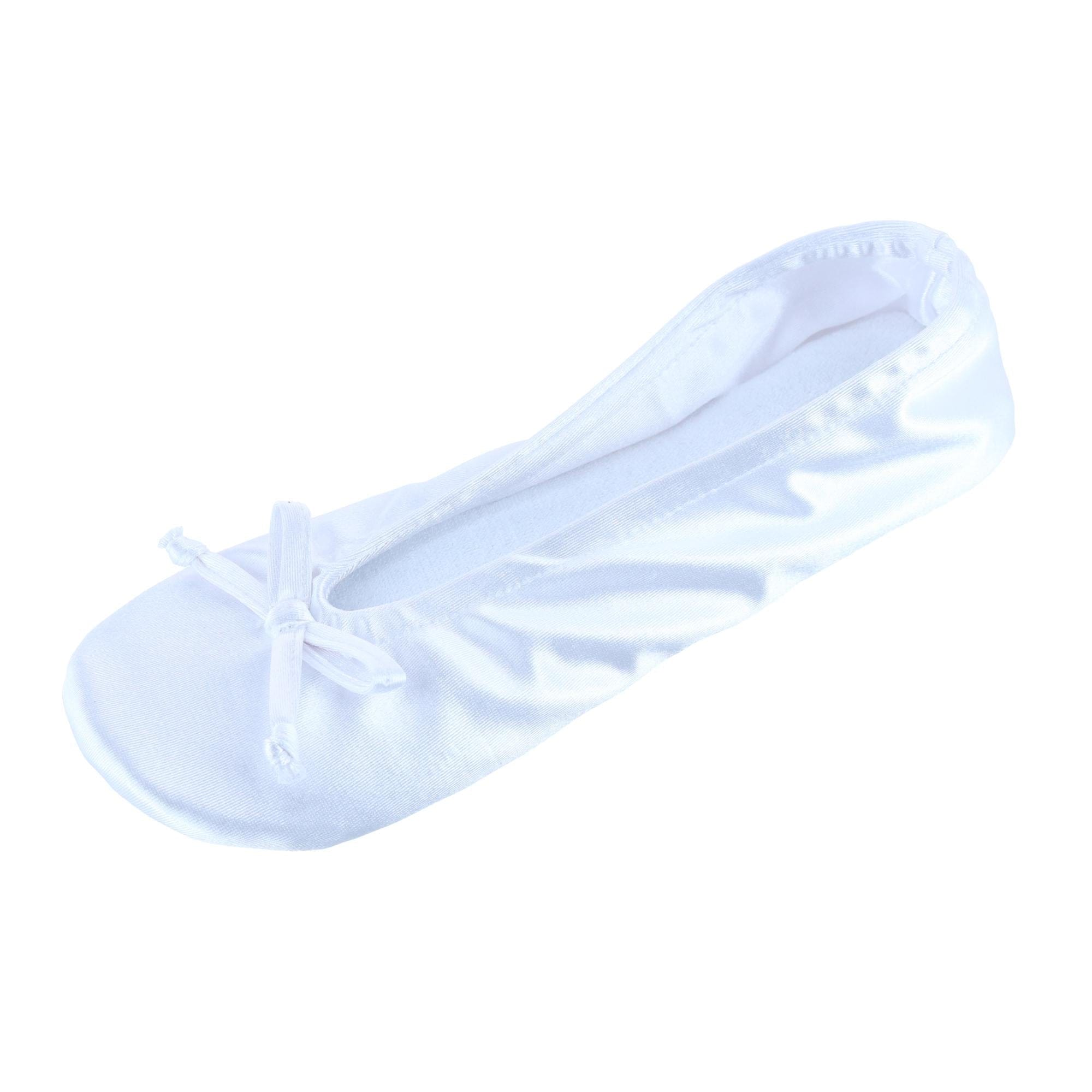 CTM® Women's Satin Ballerina Slipper House Shoe - White