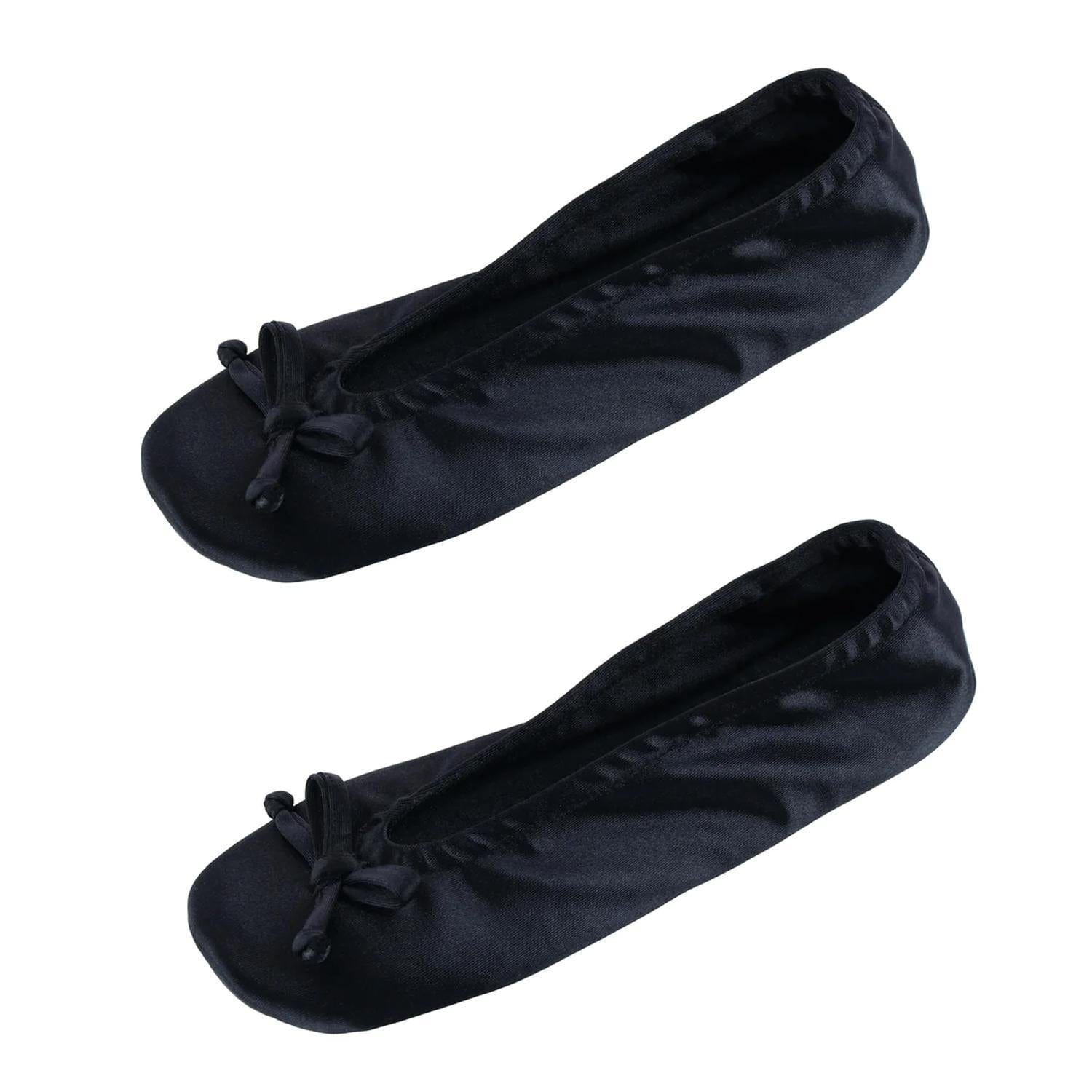 CTM® Women's Satin Ballerina Slipper House Shoe (Pack of 2) - Black