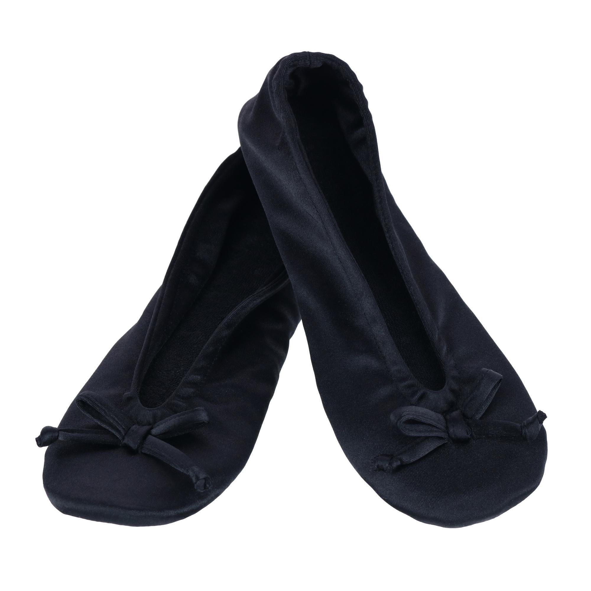 CTM® Women's Satin Ballerina Slipper House Shoe (Pack of 2) - Black