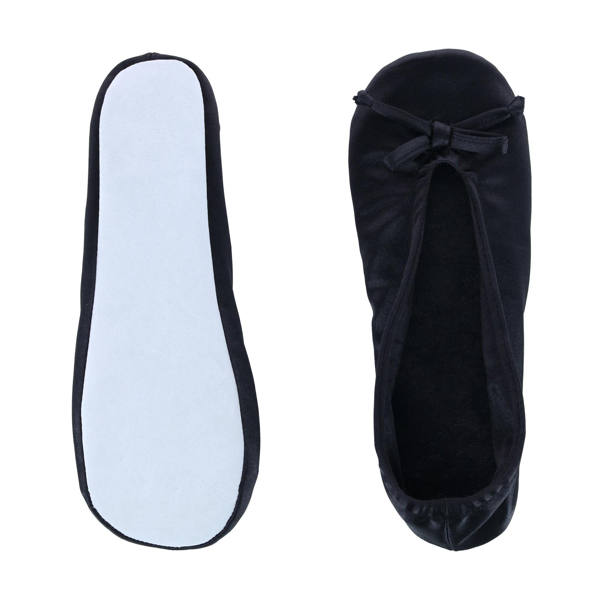 CTM® Women's Satin Ballerina Slipper House Shoe (Pack of 2) - Black & White