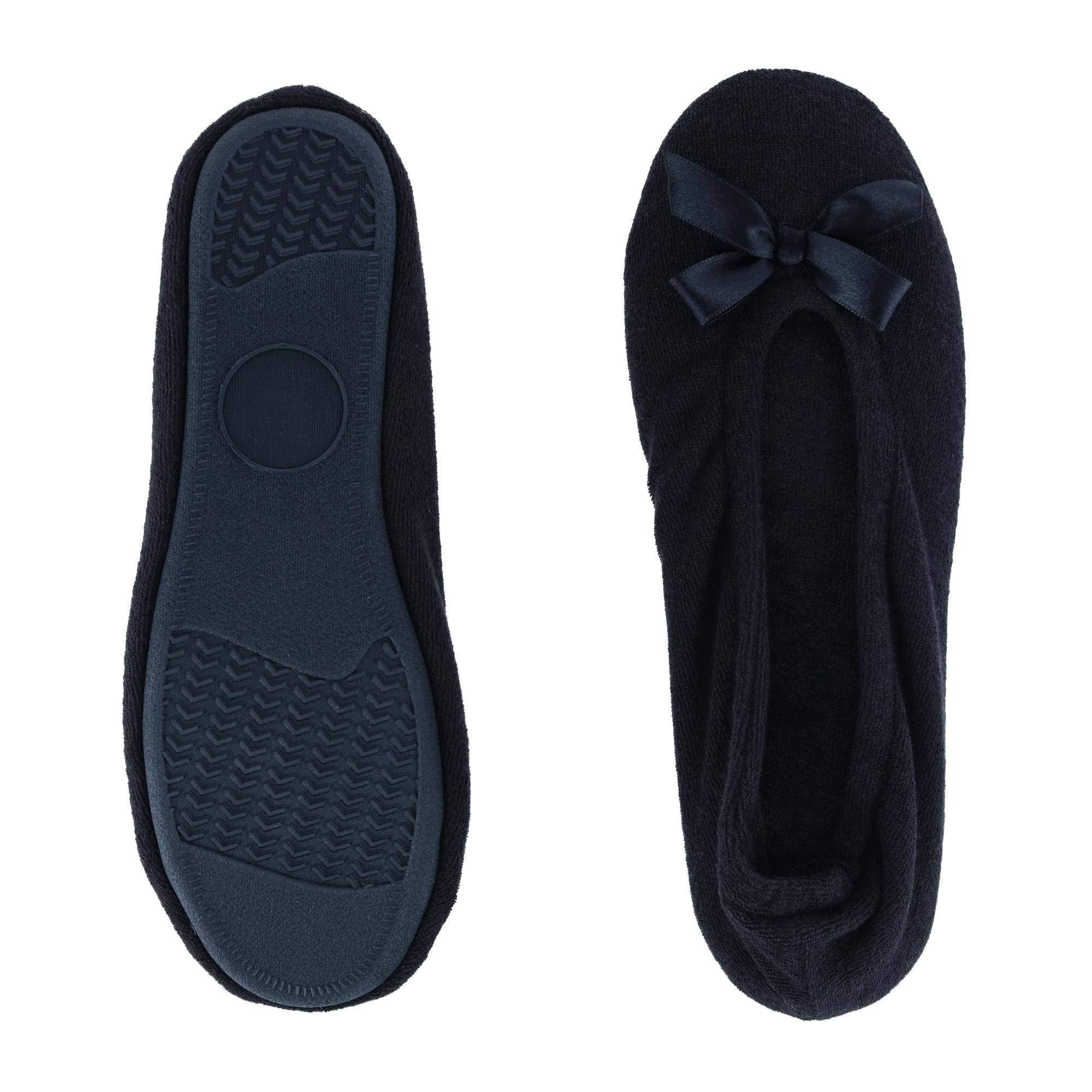CTM® Women's Terry Ballerina Slipper House Shoe - Black