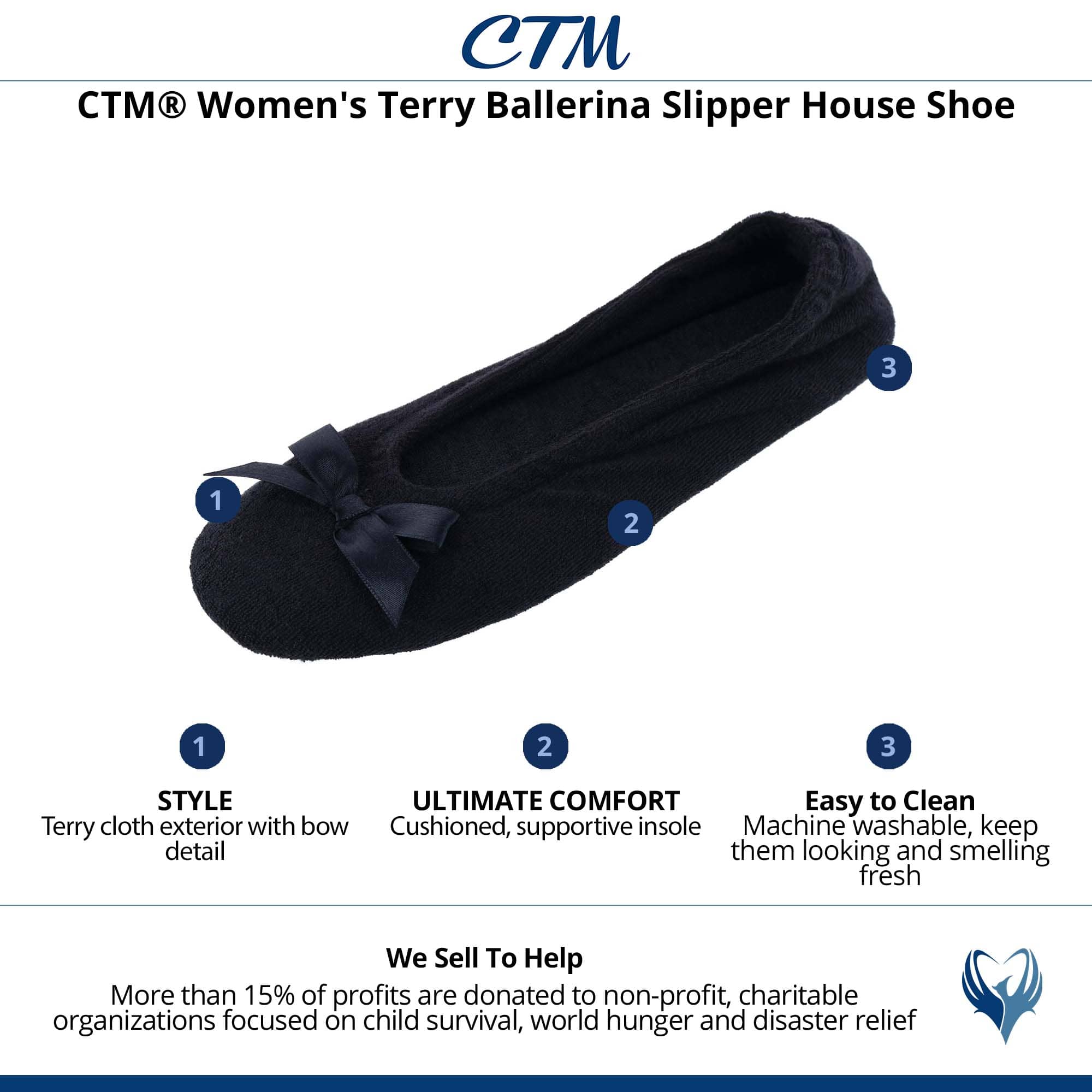 CTM® Women's Terry Ballerina Slipper House Shoe - Black