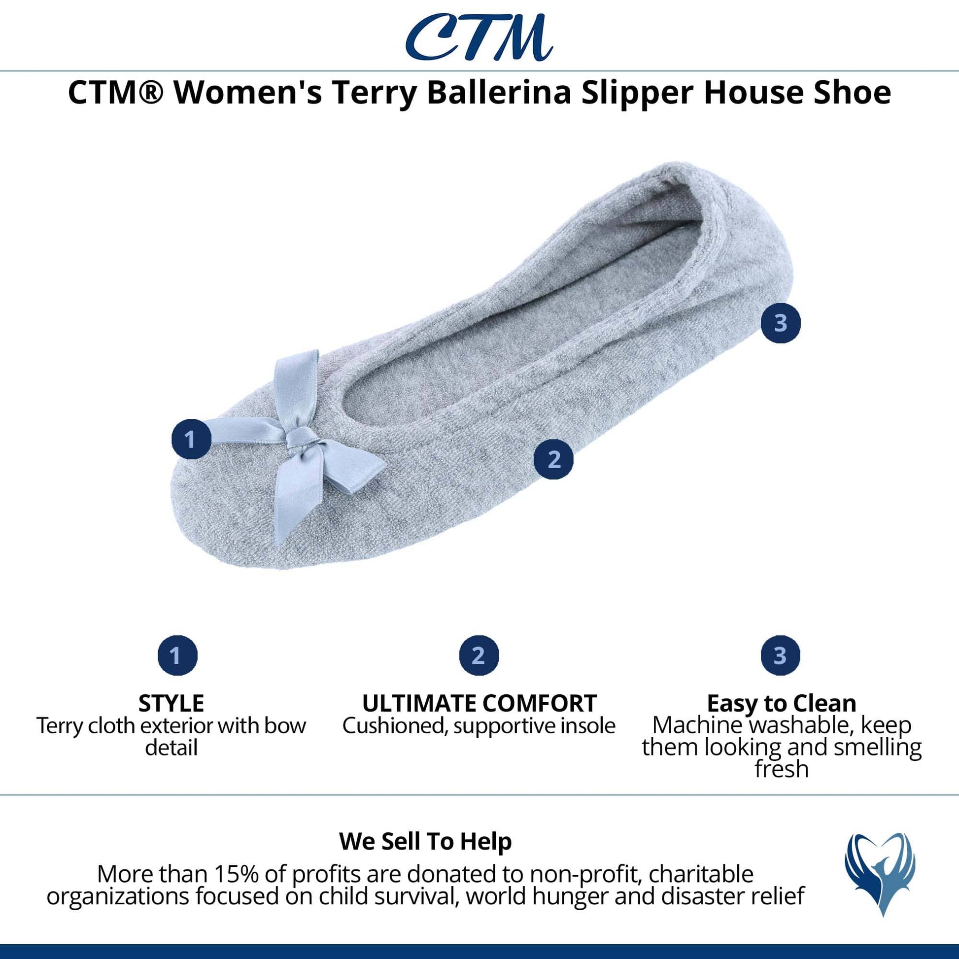 CTM® Women's Terry Ballerina Slipper House Shoe - Gray