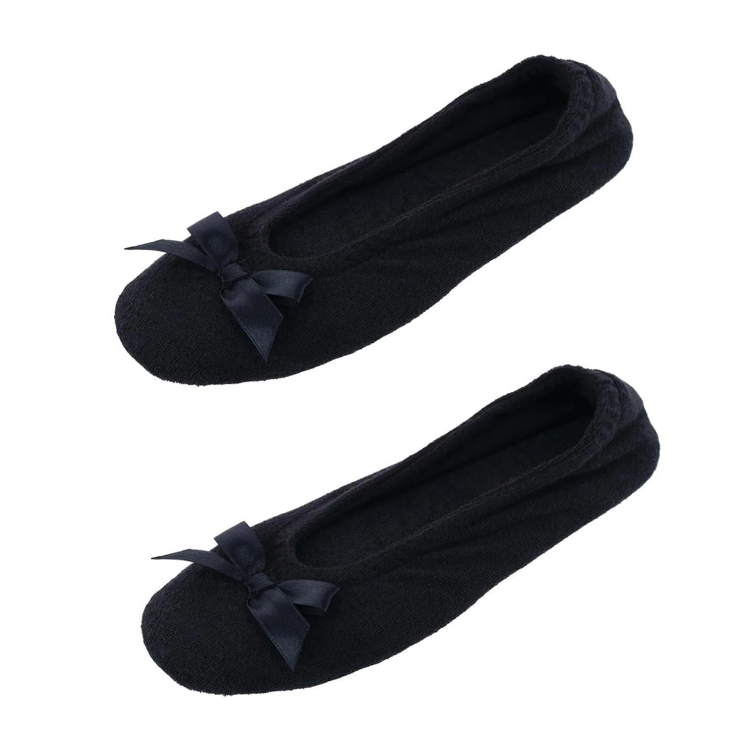 CTM® Women's Terry Ballerina Slipper House Shoe (Pack of 2) - Black