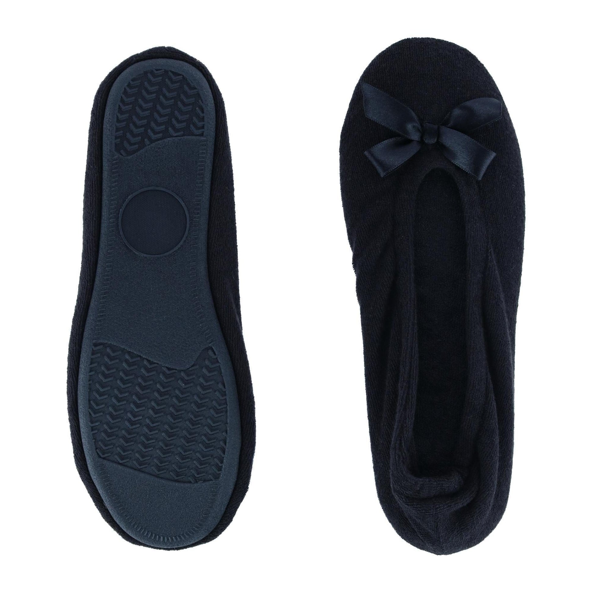 CTM® Women's Terry Ballerina Slipper House Shoe (Pack of 2) - Black