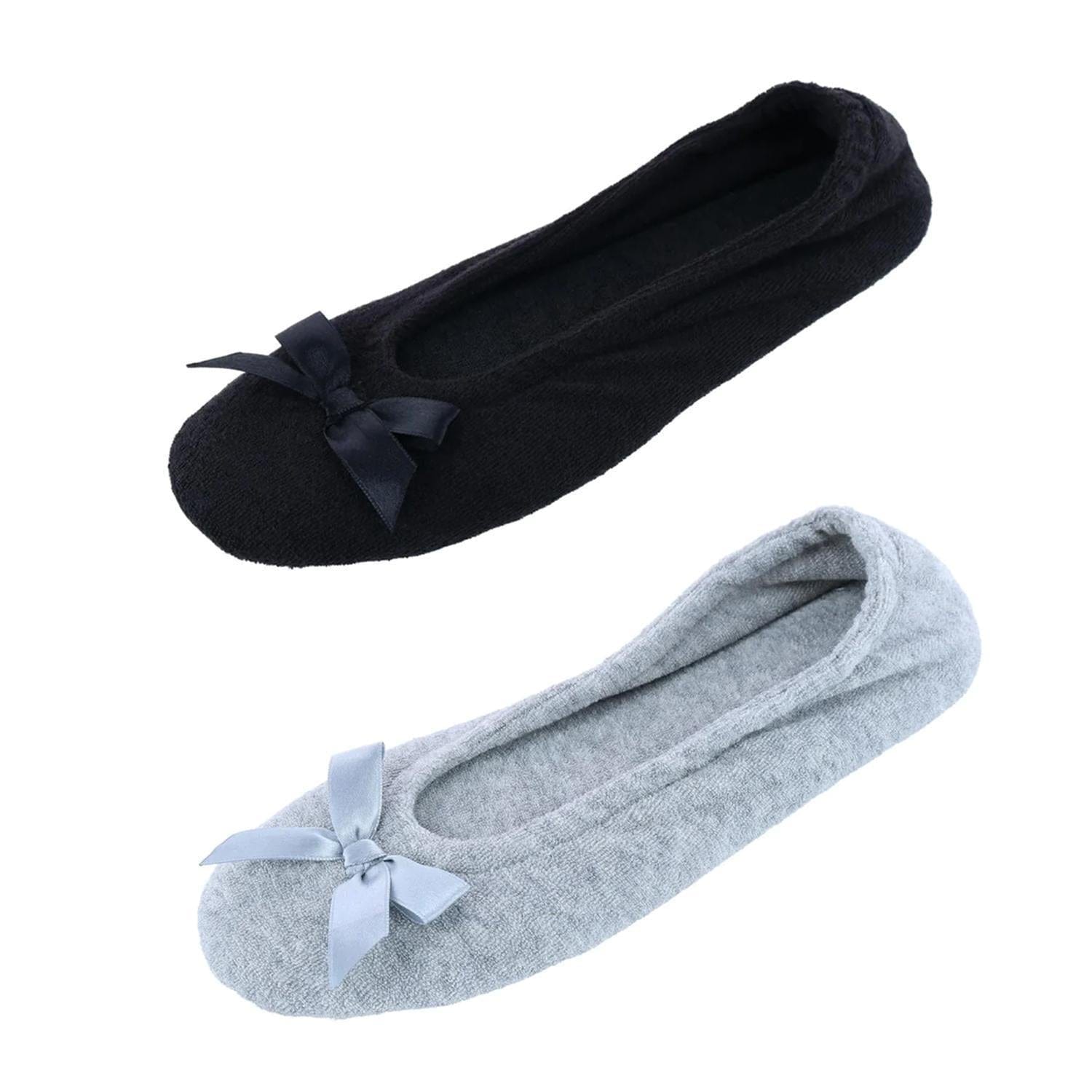CTM® Women's Terry Ballerina Slipper House Shoe (Pack of 2) - Gray